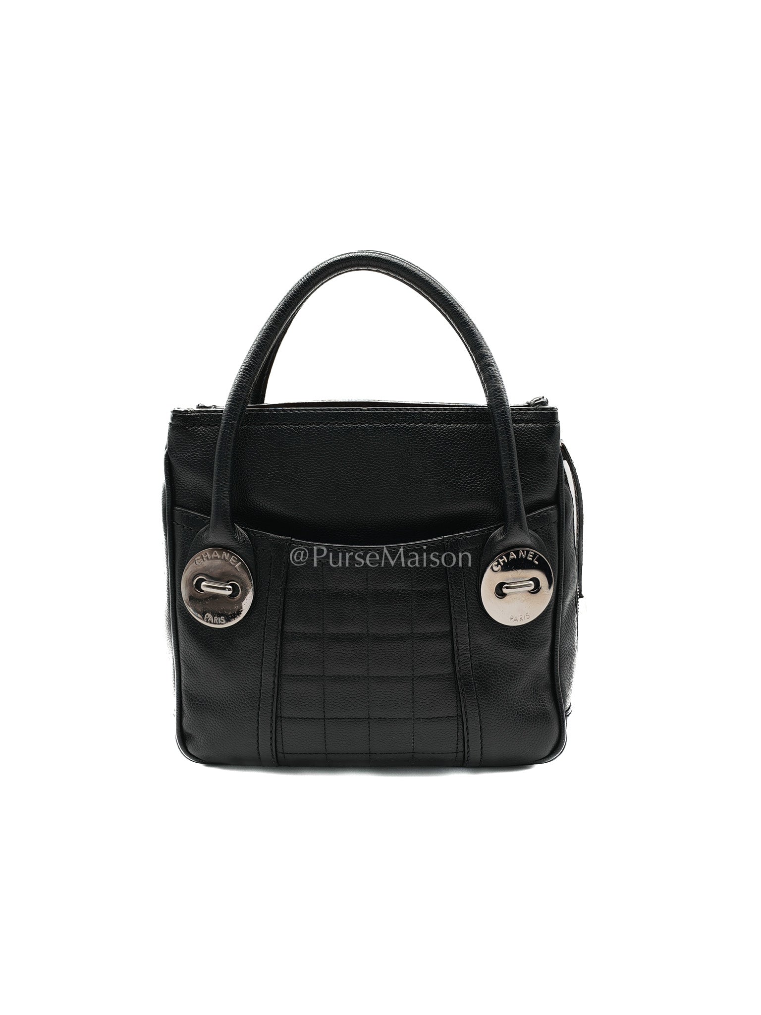 Chanel Button Dome Tote Bag in Black Caviar Leather Silver Hardware (Series 9) | Purse Maison Luxury Bags Shop