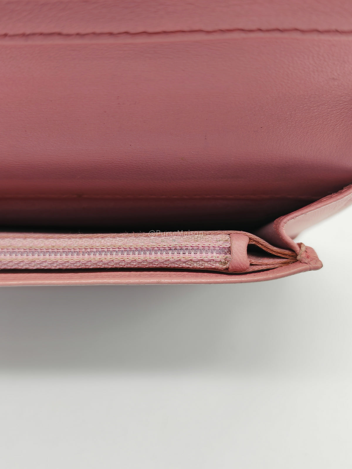 Chanel Camellia Emobossed Long Wallet in Peach Pink Lambskin Leather and Silver Hardware Series 15 | Purse Maison Luxury Bags Shop