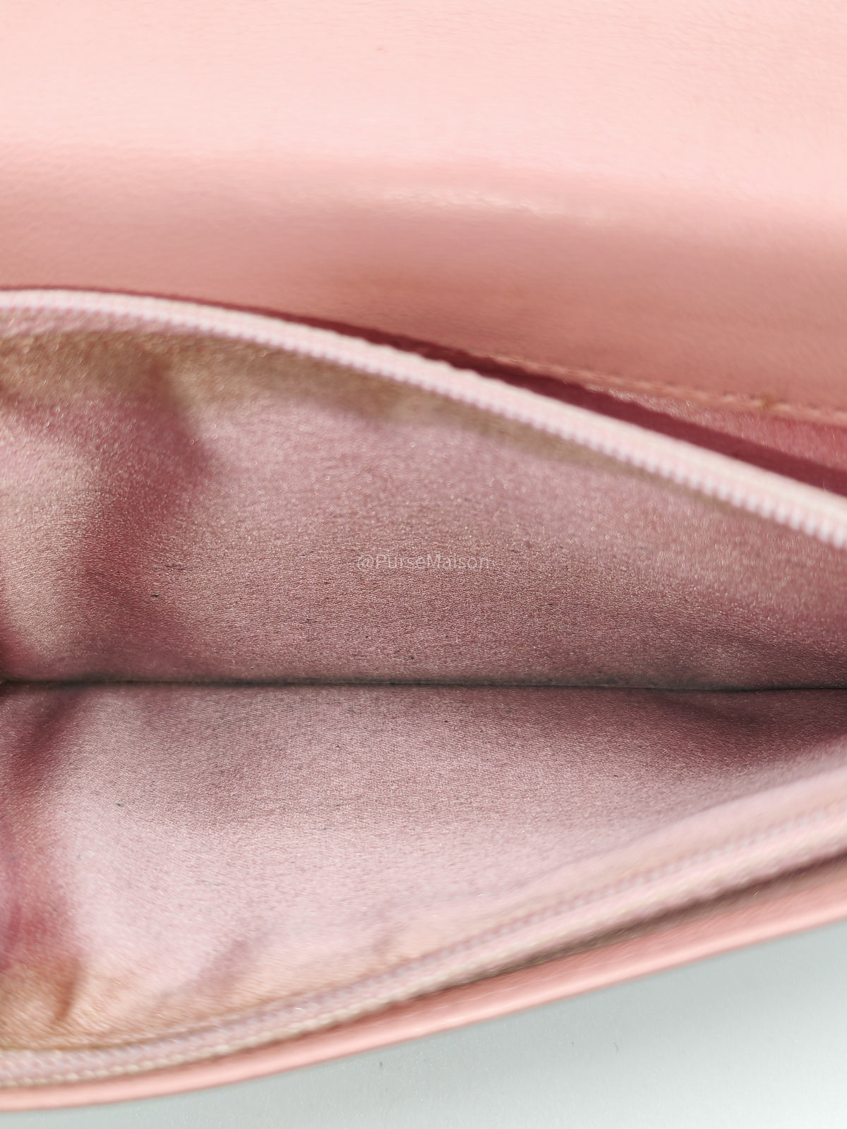 Chanel Camellia Emobossed Long Wallet in Peach Pink Lambskin Leather and Silver Hardware Series 15 | Purse Maison Luxury Bags Shop