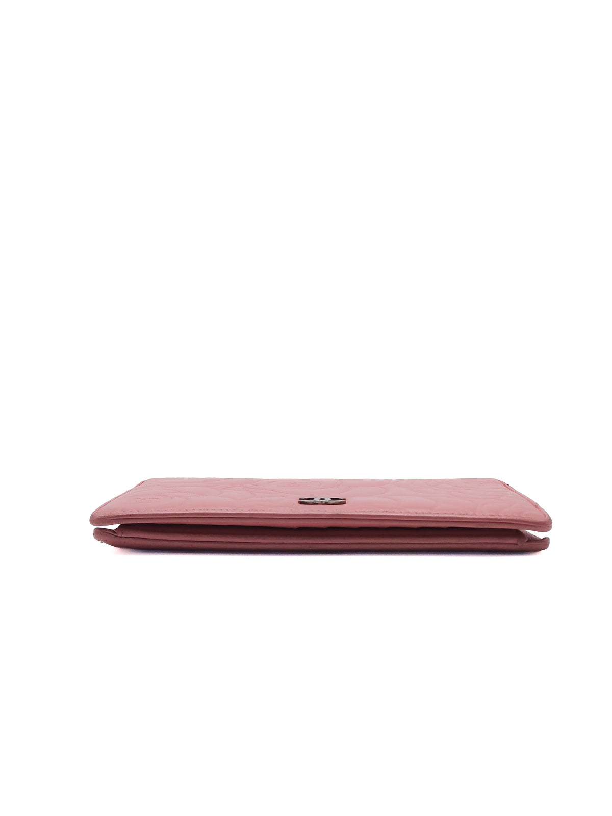 Chanel Camellia Emobossed Long Wallet in Peach Pink Lambskin Leather and Silver Hardware Series 15 | Purse Maison Luxury Bags Shop
