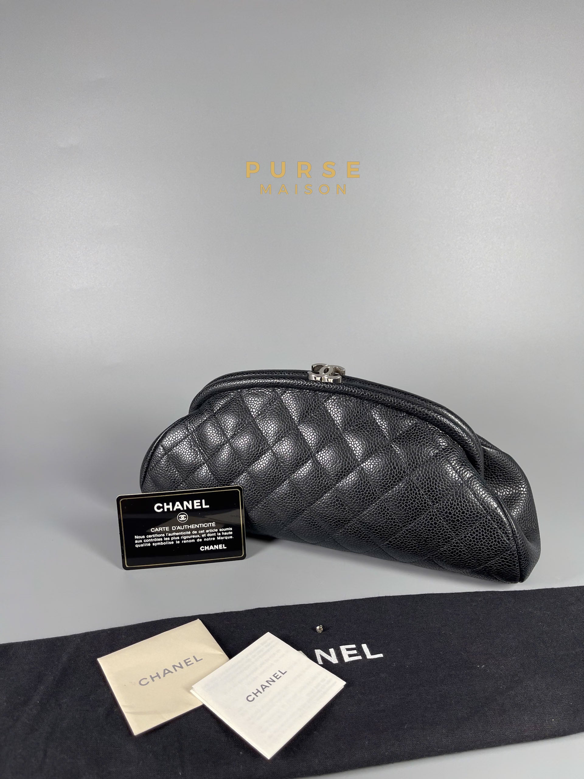Chanel CC Clutch in Black Quilted Caviar Series 13 | Purse Maison Luxury Bags Shop