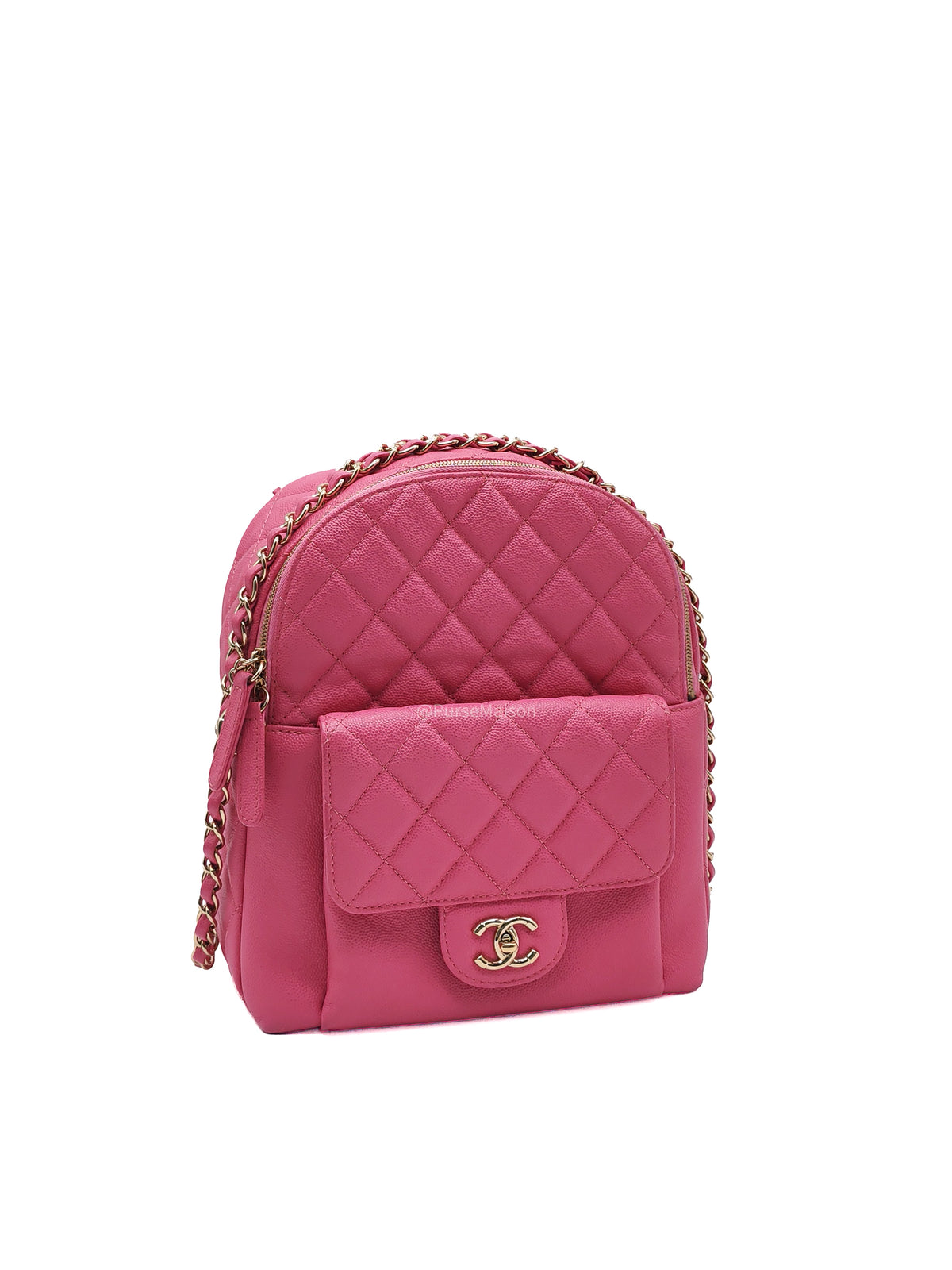 Chanel CC Day Backpack in Pink Quilted Caviar Leather Light Gold Hardware (Series 27) | Purse Maison Luxury Bags Shop
