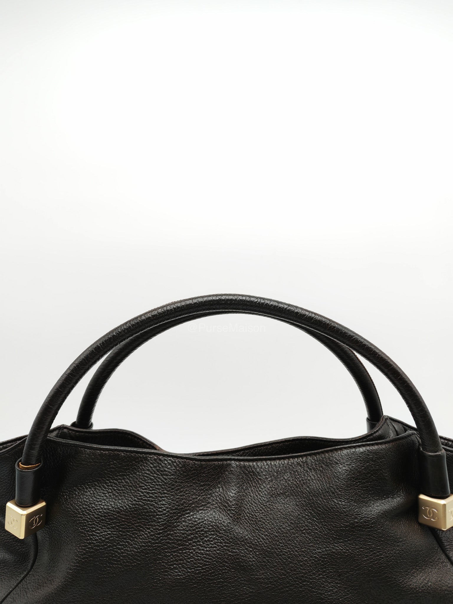 Chanel CC Dice Tote Bag in Dark Chocolate Brown Grained Calfskin Leather and Light Gold Hardware Series 7 | Purse Maison Luxury Bags Shop