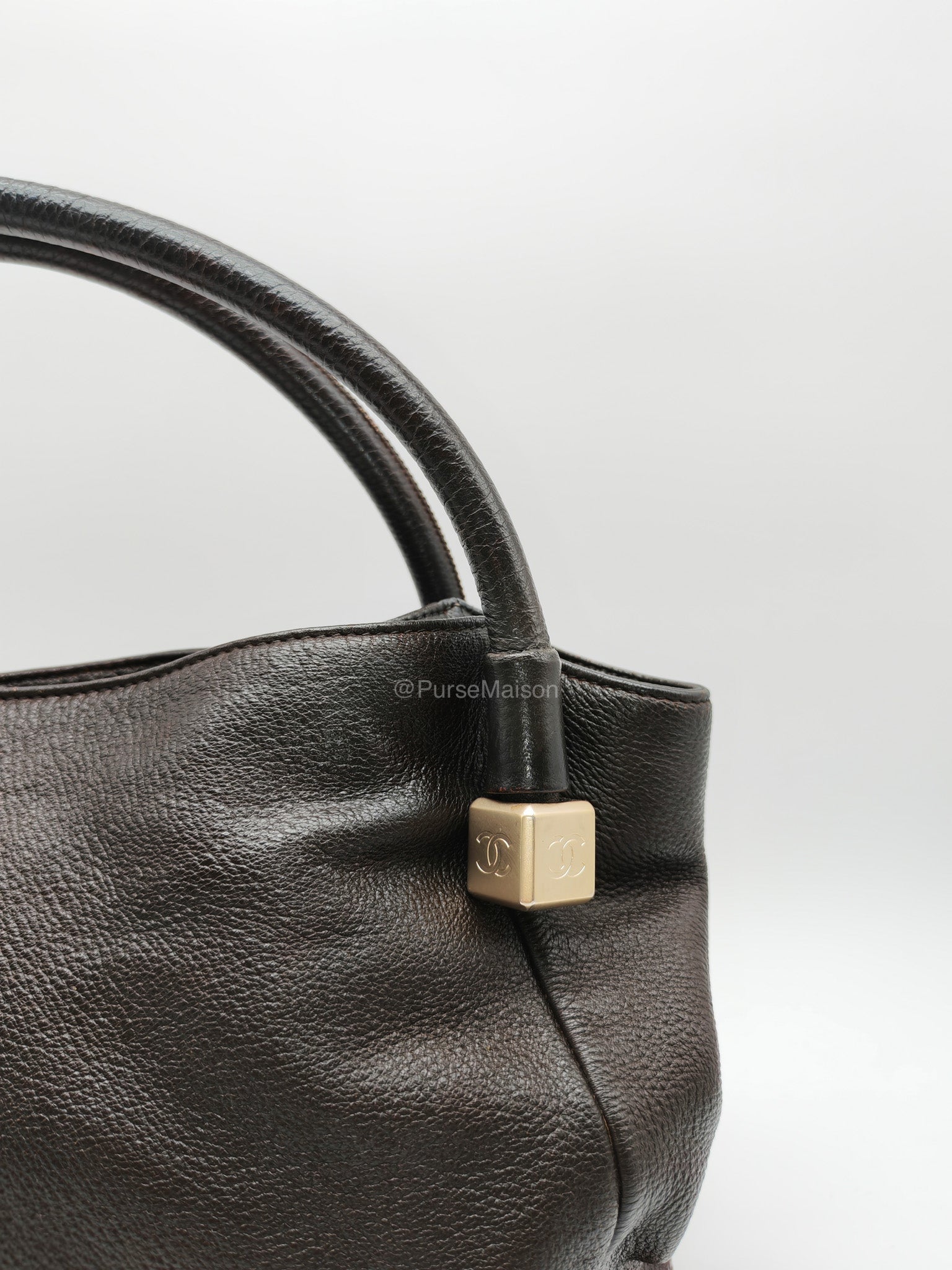 Chanel CC Dice Tote Bag in Dark Chocolate Brown Grained Calfskin Leather and Light Gold Hardware Series 7 | Purse Maison Luxury Bags Shop