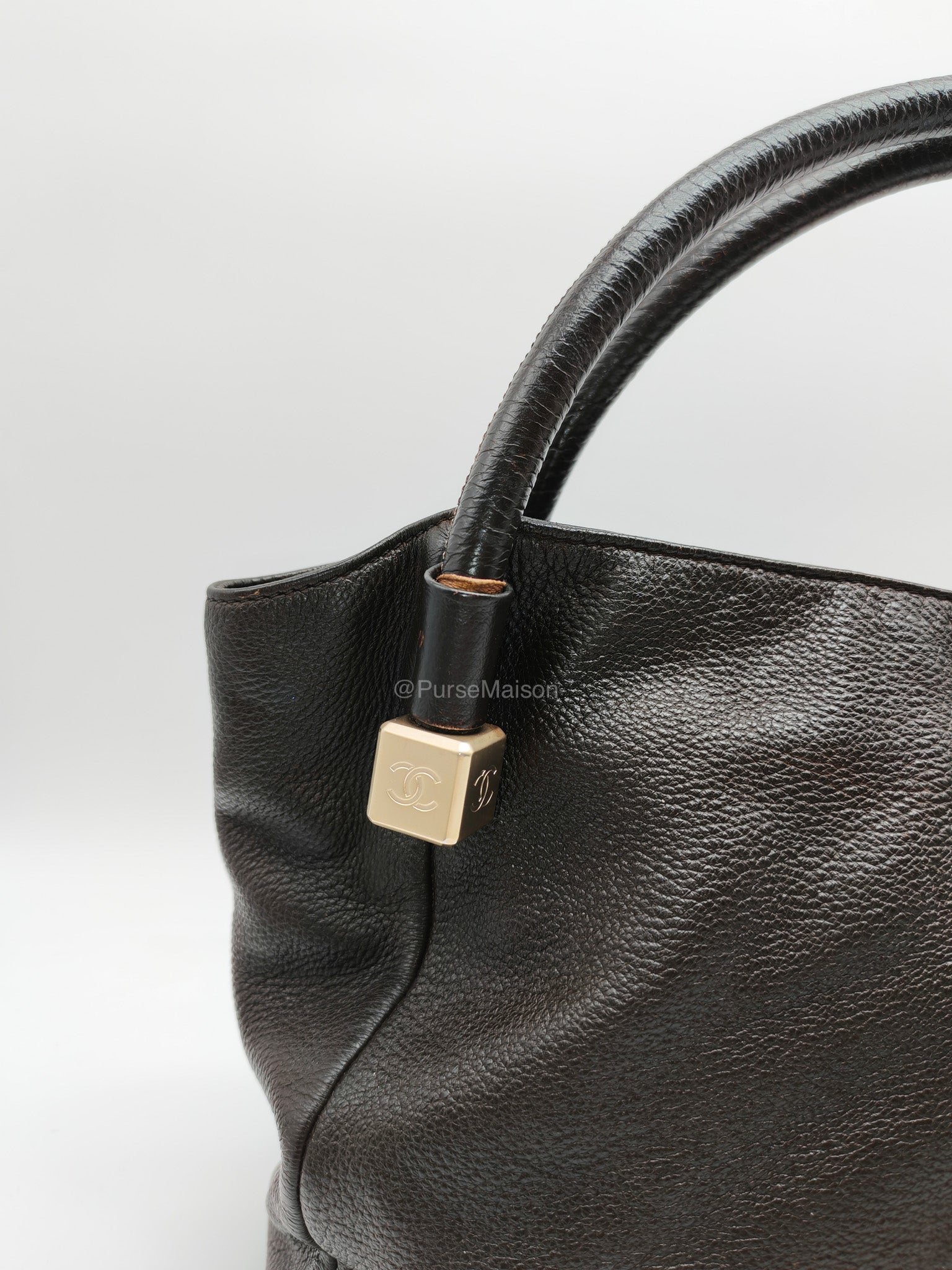 Chanel CC Dice Tote Bag in Dark Chocolate Brown Grained Calfskin Leather and Light Gold Hardware Series 7 | Purse Maison Luxury Bags Shop