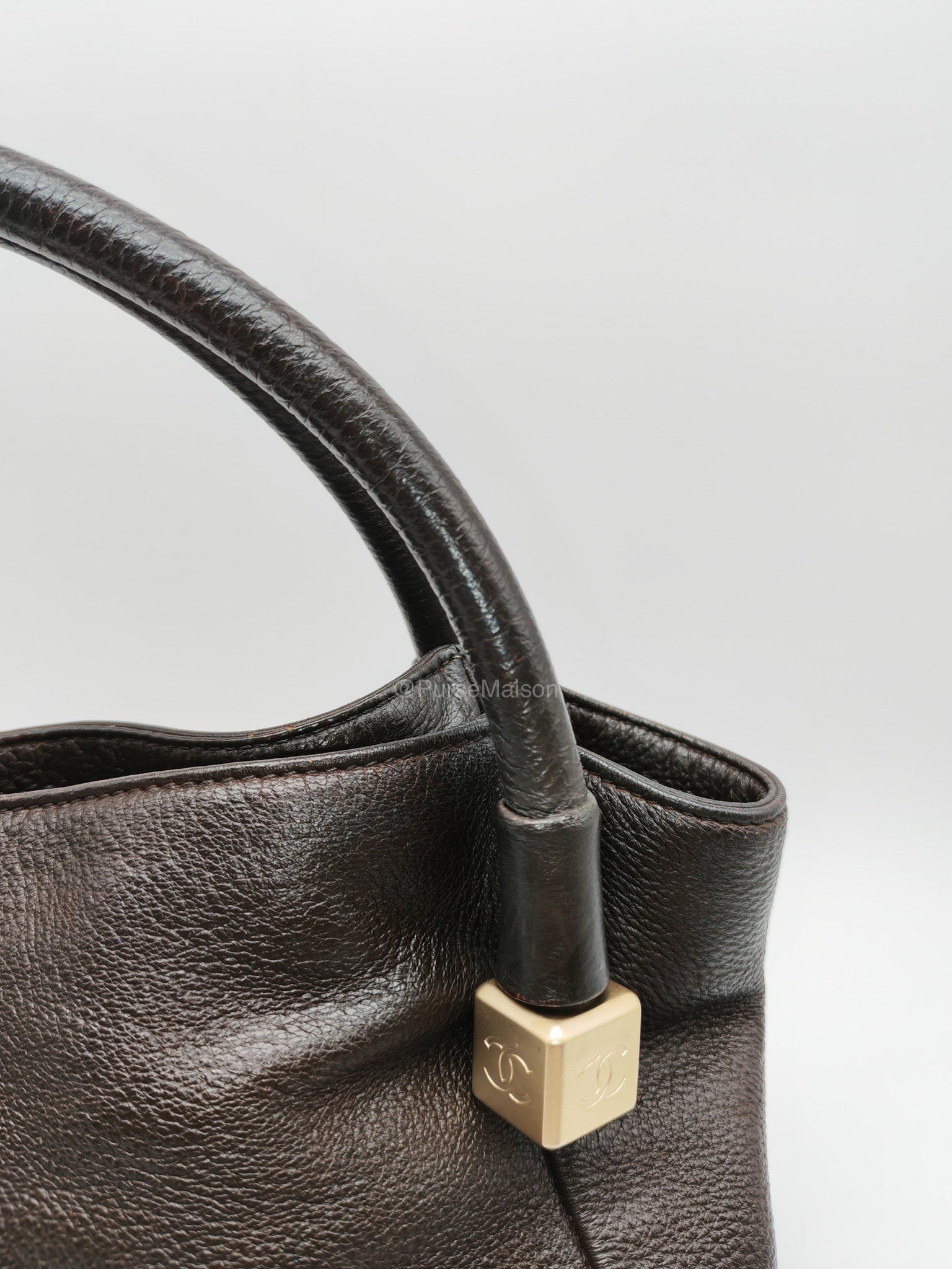 Chanel CC Dice Tote Bag in Dark Chocolate Brown Grained Calfskin Leather and Light Gold Hardware Series 7 | Purse Maison Luxury Bags Shop