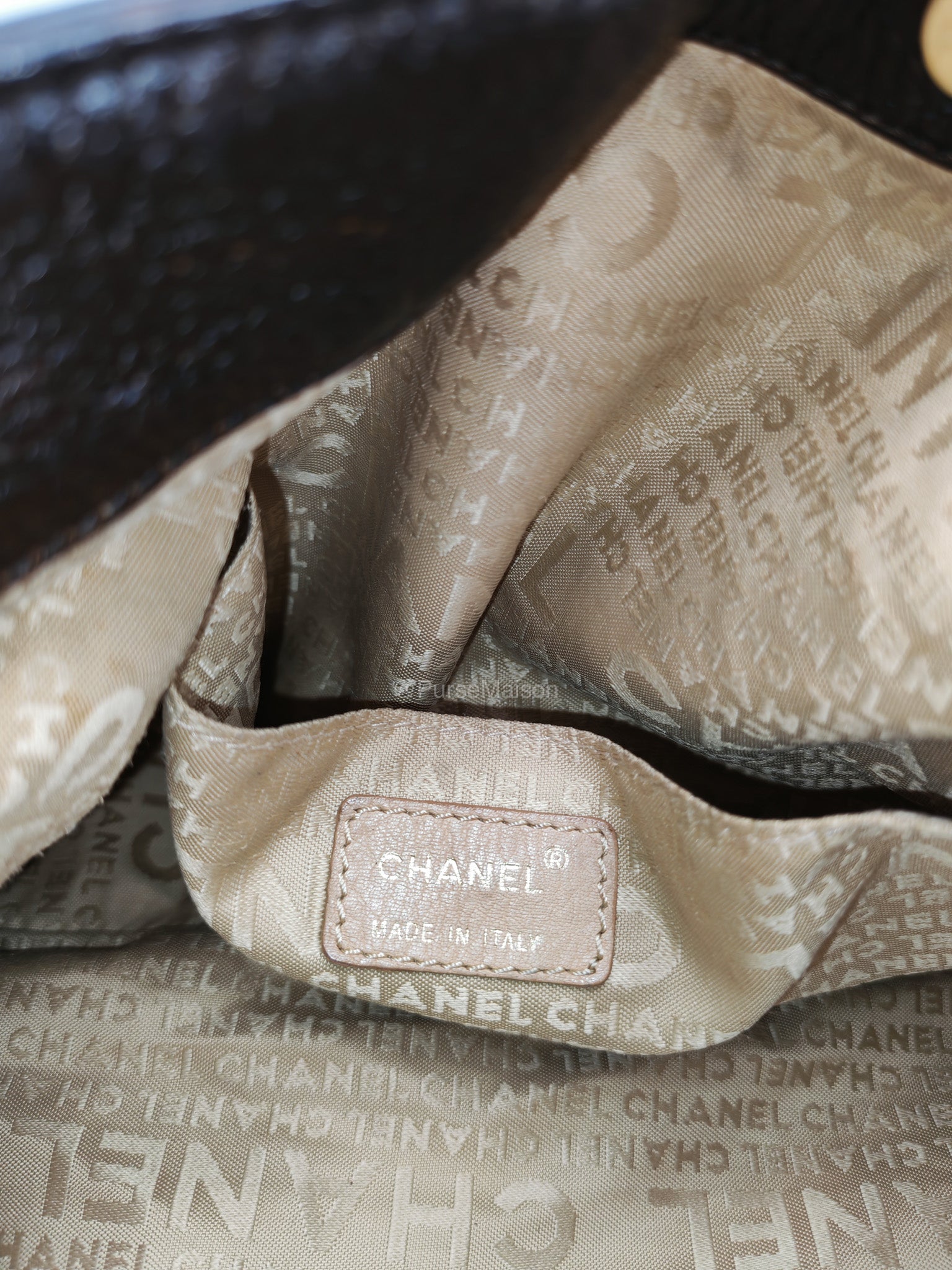 Chanel CC Dice Tote Bag in Dark Chocolate Brown Grained Calfskin Leather and Light Gold Hardware Series 7 | Purse Maison Luxury Bags Shop