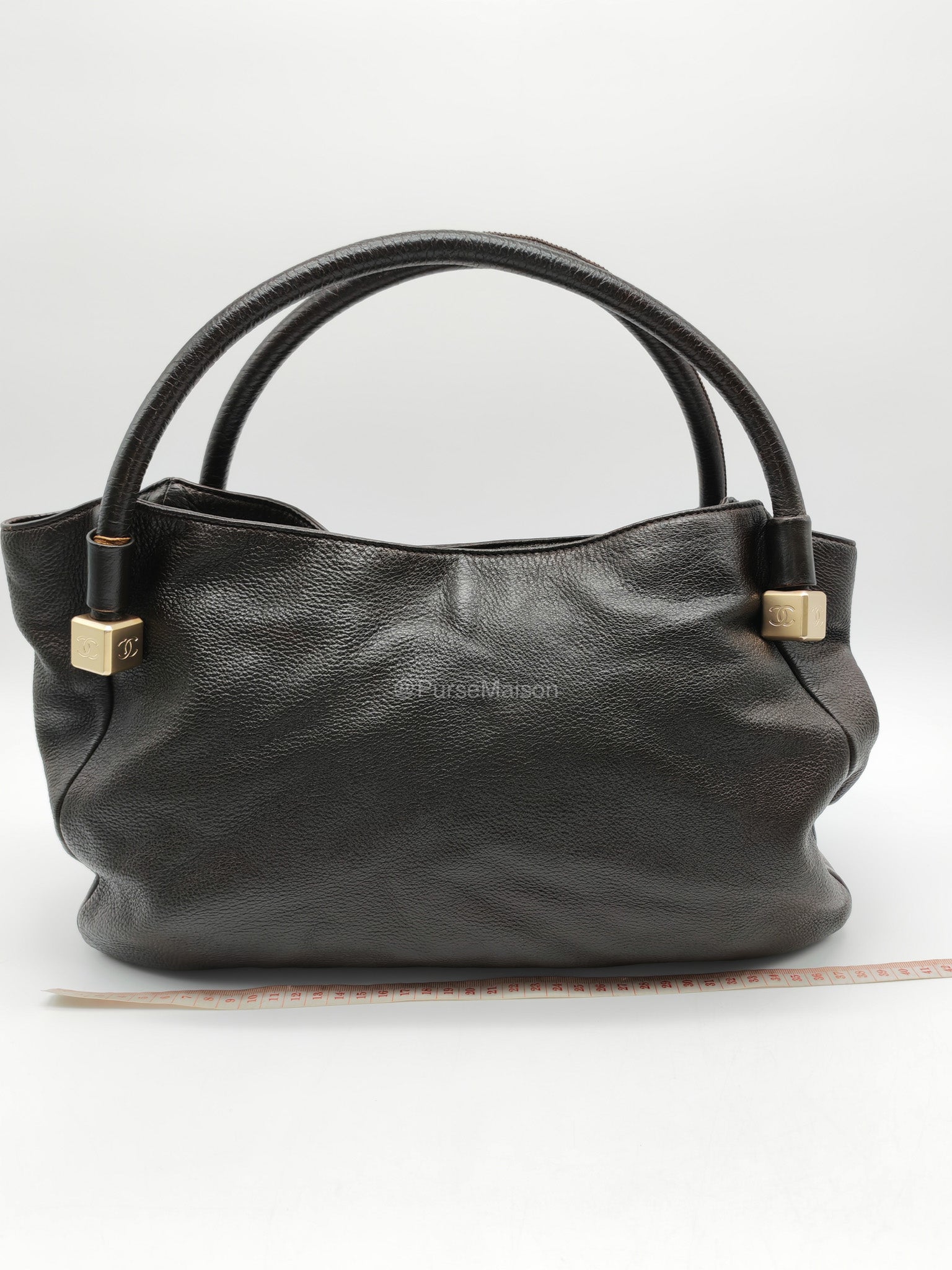 Chanel CC Dice Tote Bag in Dark Chocolate Brown Grained Calfskin Leather and Light Gold Hardware Series 7 | Purse Maison Luxury Bags Shop