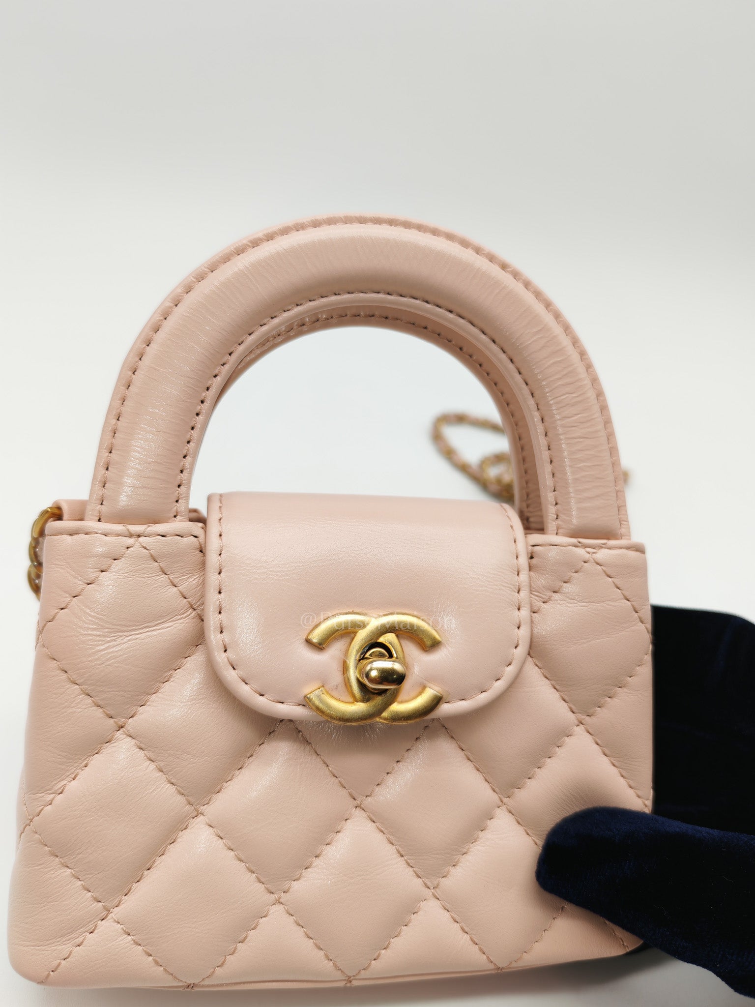 CC Kelly Micro in Light Pink Calfskin Leather in Aged Gold Hardware (Microchip) | Purse Maison Luxury Bags Shop