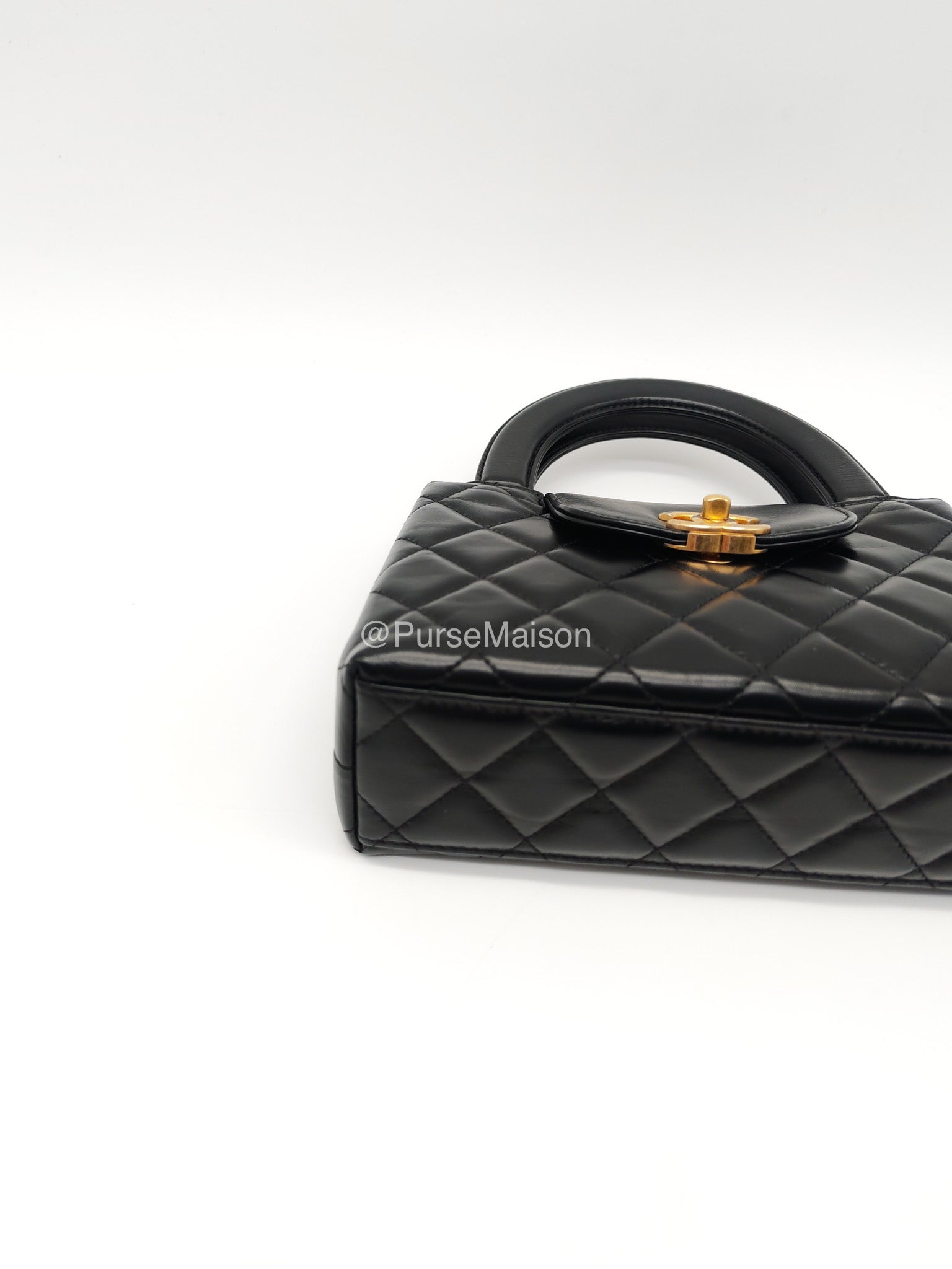 Chanel CC Kelly Shopping Bag Small in Black Shiny Calfskin Leather Aged Gold Hardware (Microchip) | Purse Maison Luxury Bags Shop