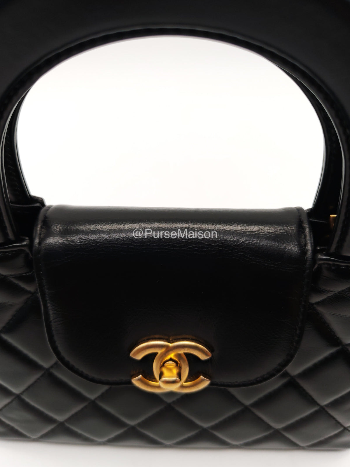 Chanel CC Kelly Shopping Bag Small in Black Shiny Calfskin Leather Aged Gold Hardware (Microchip) | Purse Maison Luxury Bags Shop