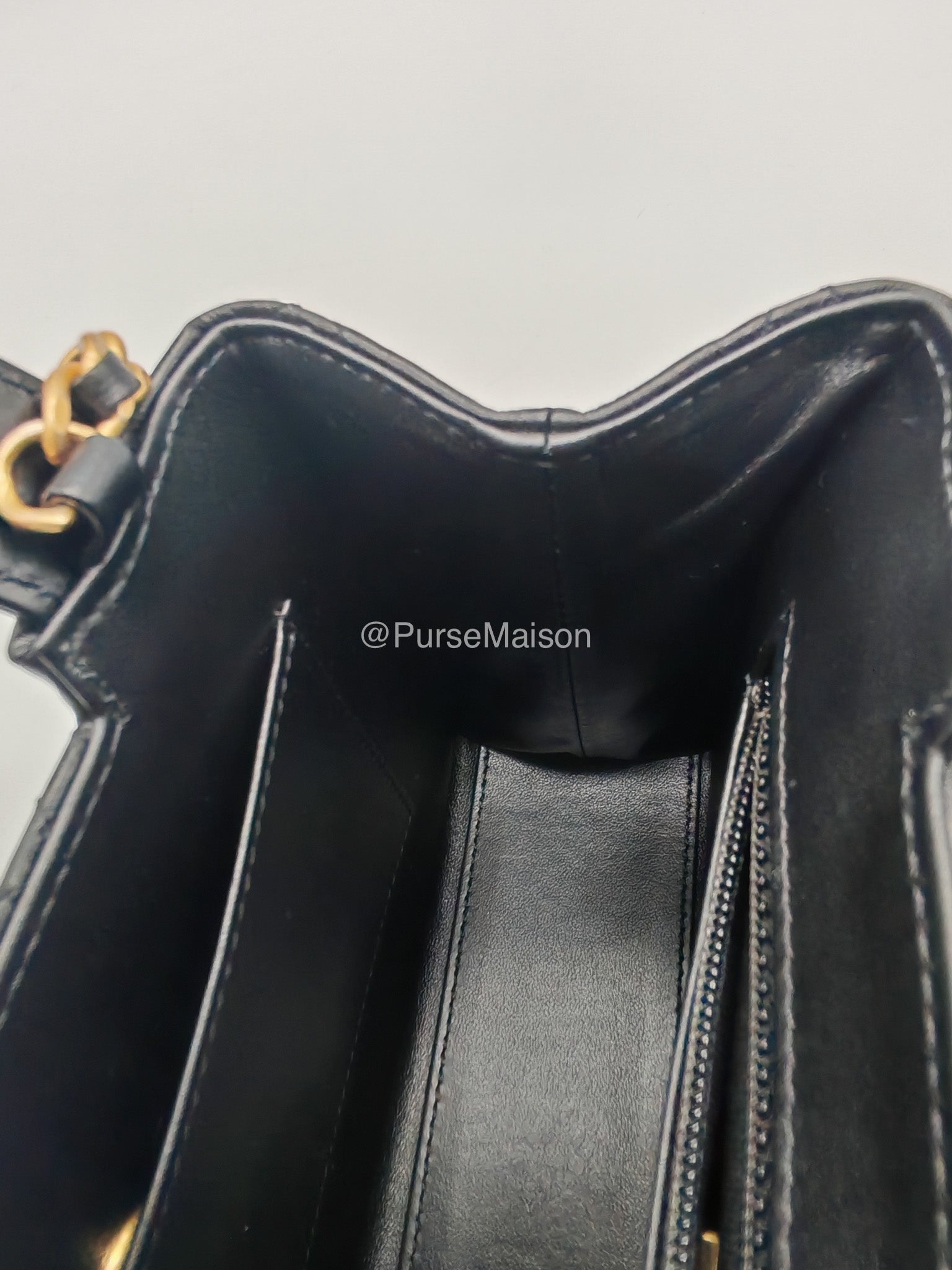 Chanel CC Kelly Shopping Bag Small in Black Shiny Calfskin Leather Aged Gold Hardware (Microchip) | Purse Maison Luxury Bags Shop