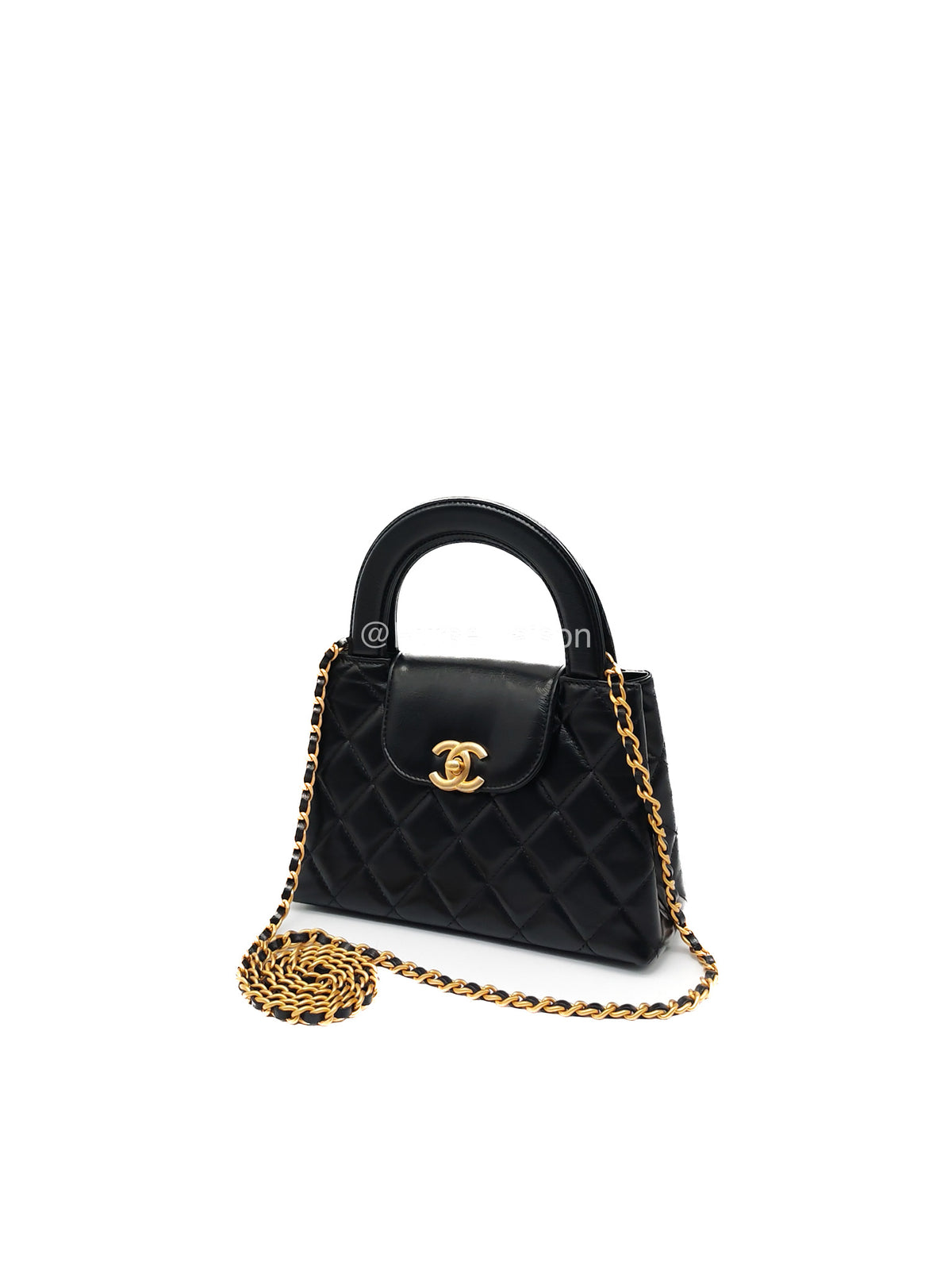 Chanel CC Kelly Shopping Bag Small in Black Shiny Calfskin Leather Aged Gold Hardware (Microchip) | Purse Maison Luxury Bags Shop