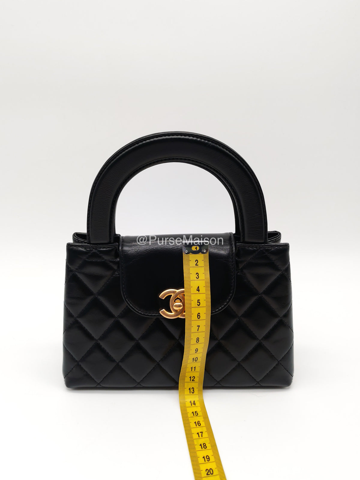 Chanel CC Kelly Shopping Bag Small in Black Shiny Calfskin Leather Aged Gold Hardware (Microchip) | Purse Maison Luxury Bags Shop