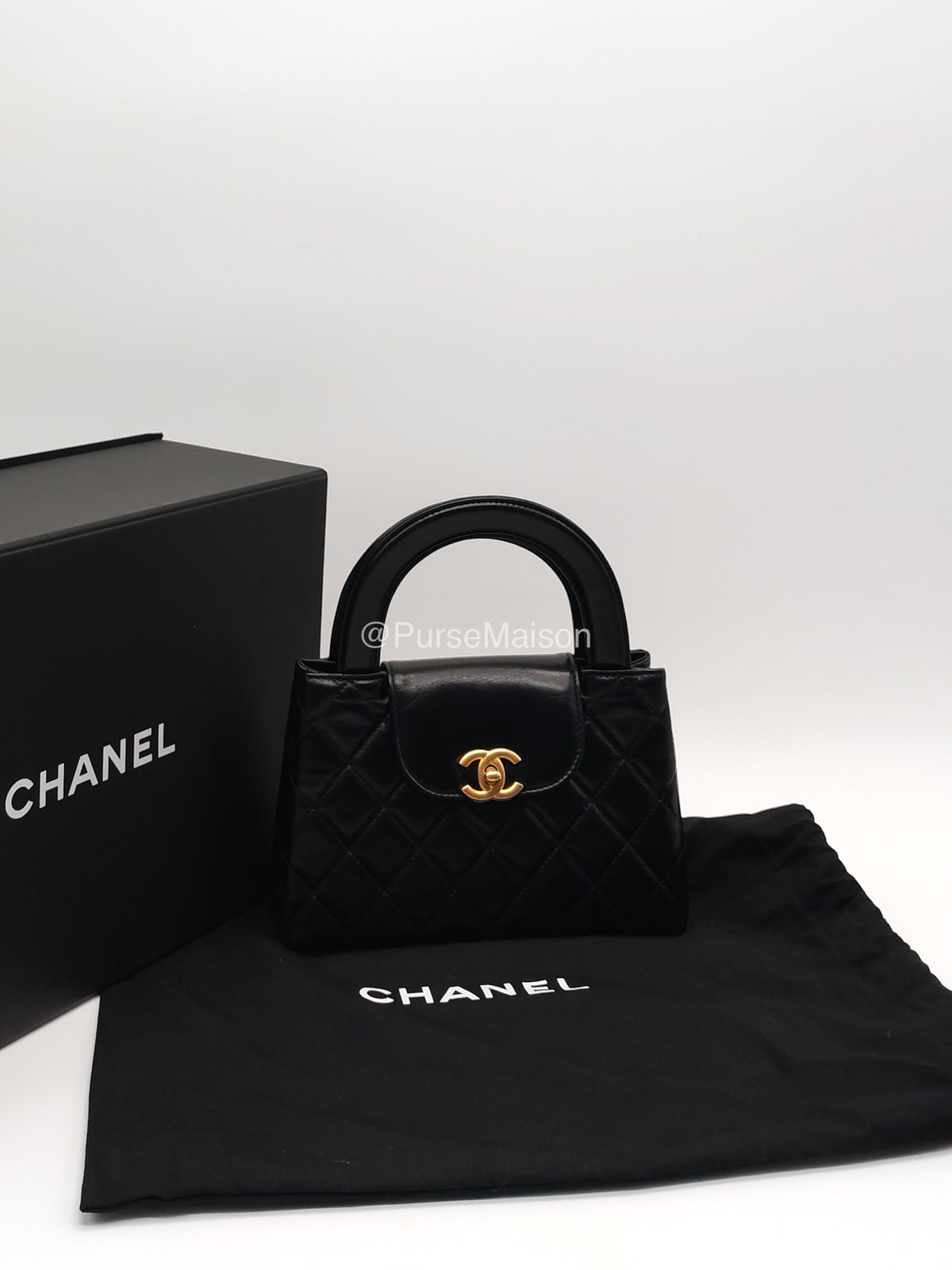 Chanel CC Kelly Shopping Bag Small in Black Shiny Calfskin Leather Aged Gold Hardware (Microchip) | Purse Maison Luxury Bags Shop