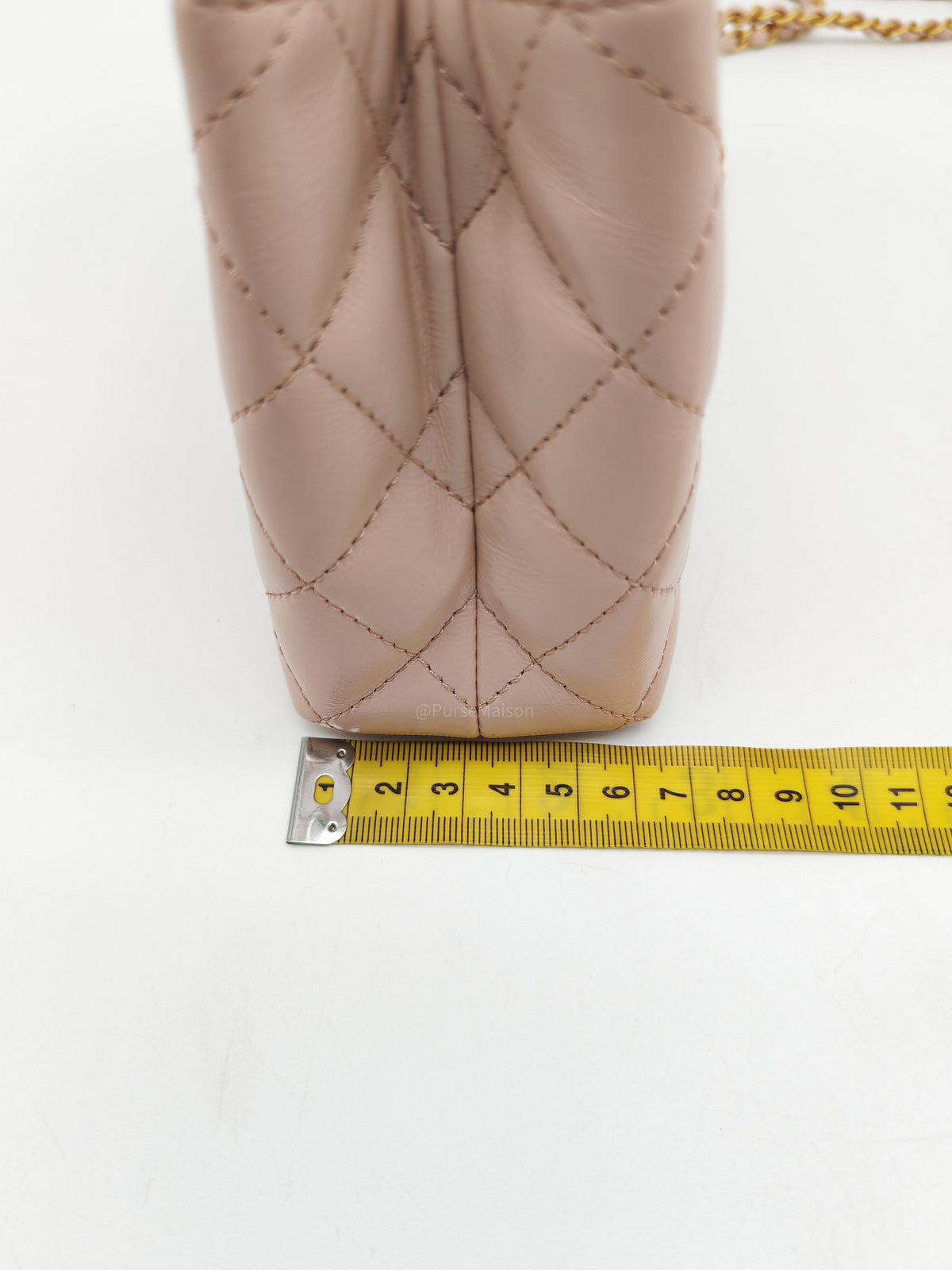 Chanel CC Kelly Small in Baby Pink Shiny Aged Calfskin Leather and Aged Gold Hardware Microchip | Purse Maison Luxury Bags Shop