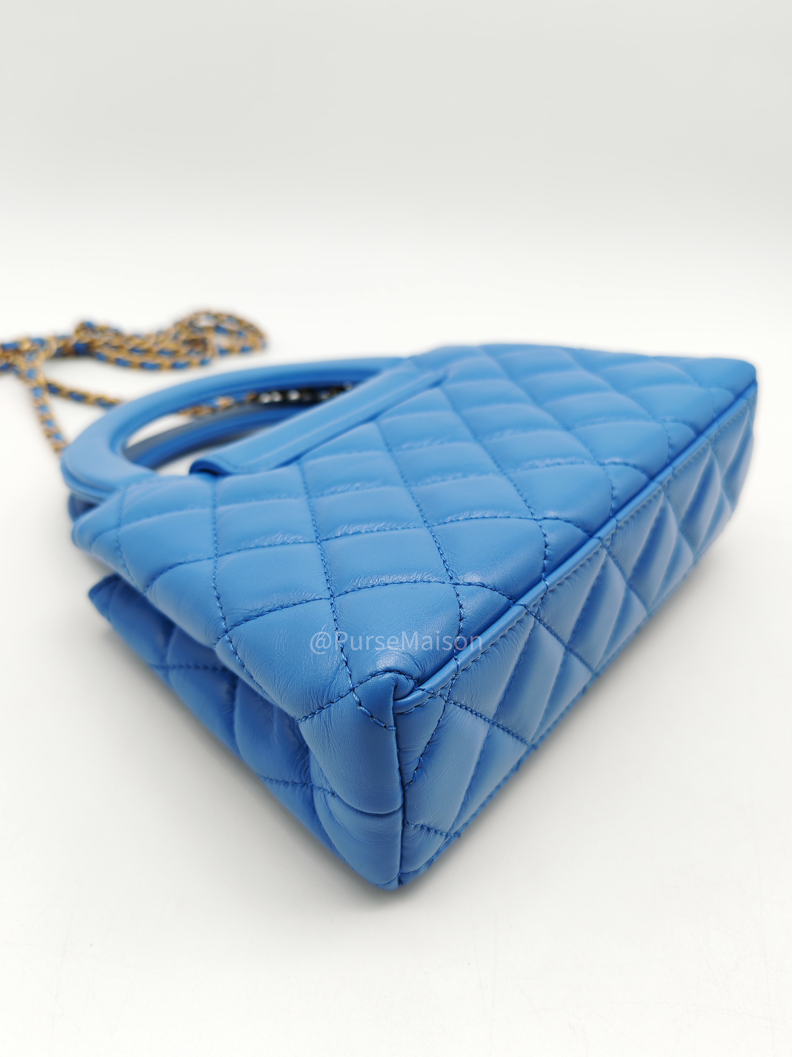 Chanel CC Kelly Small in Light Blue Calfskin Leather and Aged Gold Hardware (Microchip) | Purse Maison Luxury Bags Shop