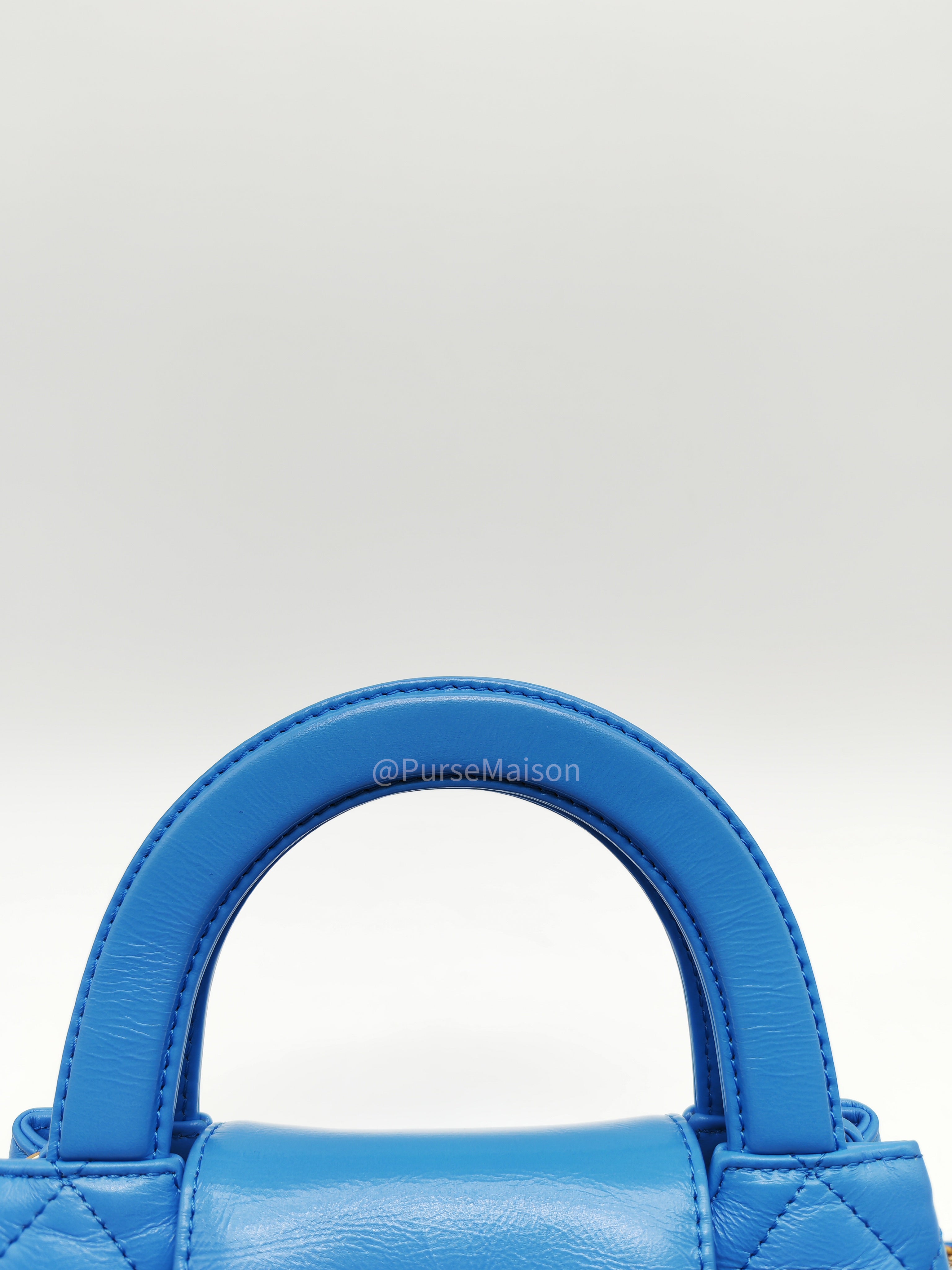 Chanel CC Kelly Small in Light Blue Calfskin Leather and Aged Gold Hardware (Microchip) | Purse Maison Luxury Bags Shop