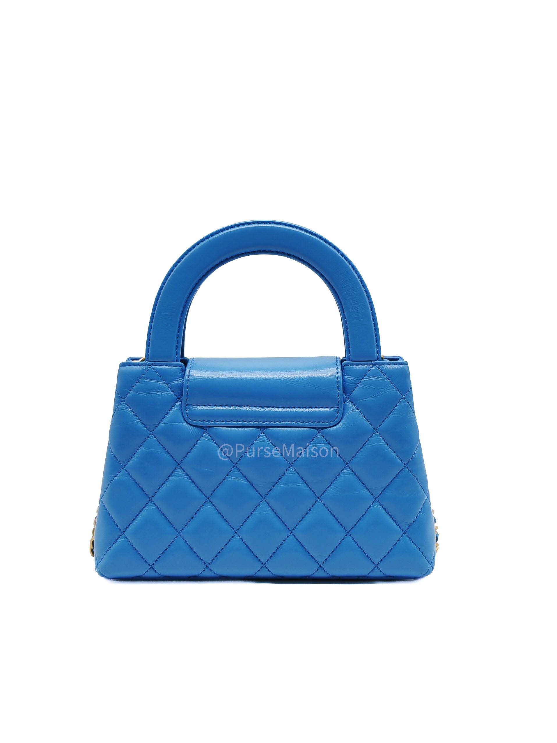 Chanel CC Kelly Small in Light Blue Calfskin Leather and Aged Gold Hardware (Microchip) | Purse Maison Luxury Bags Shop