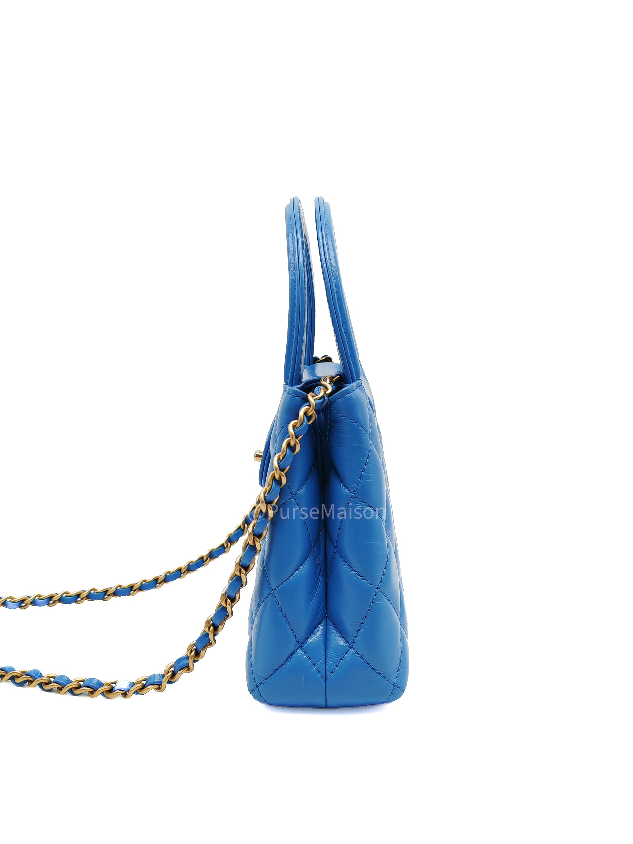 Chanel CC Kelly Small in Light Blue Calfskin Leather and Aged Gold Hardware (Microchip) | Purse Maison Luxury Bags Shop