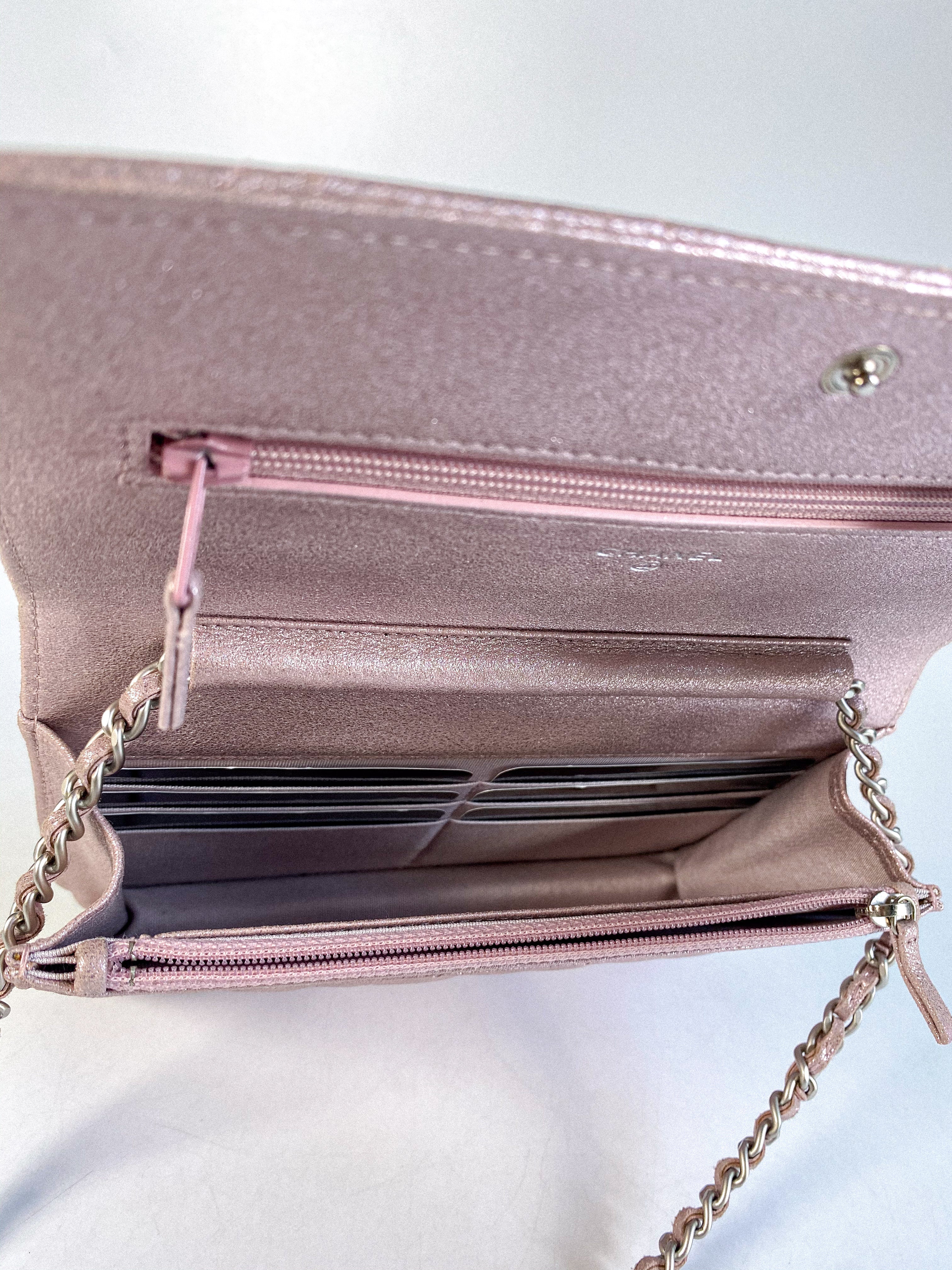 Chanel iridescent pink wallet on online chain