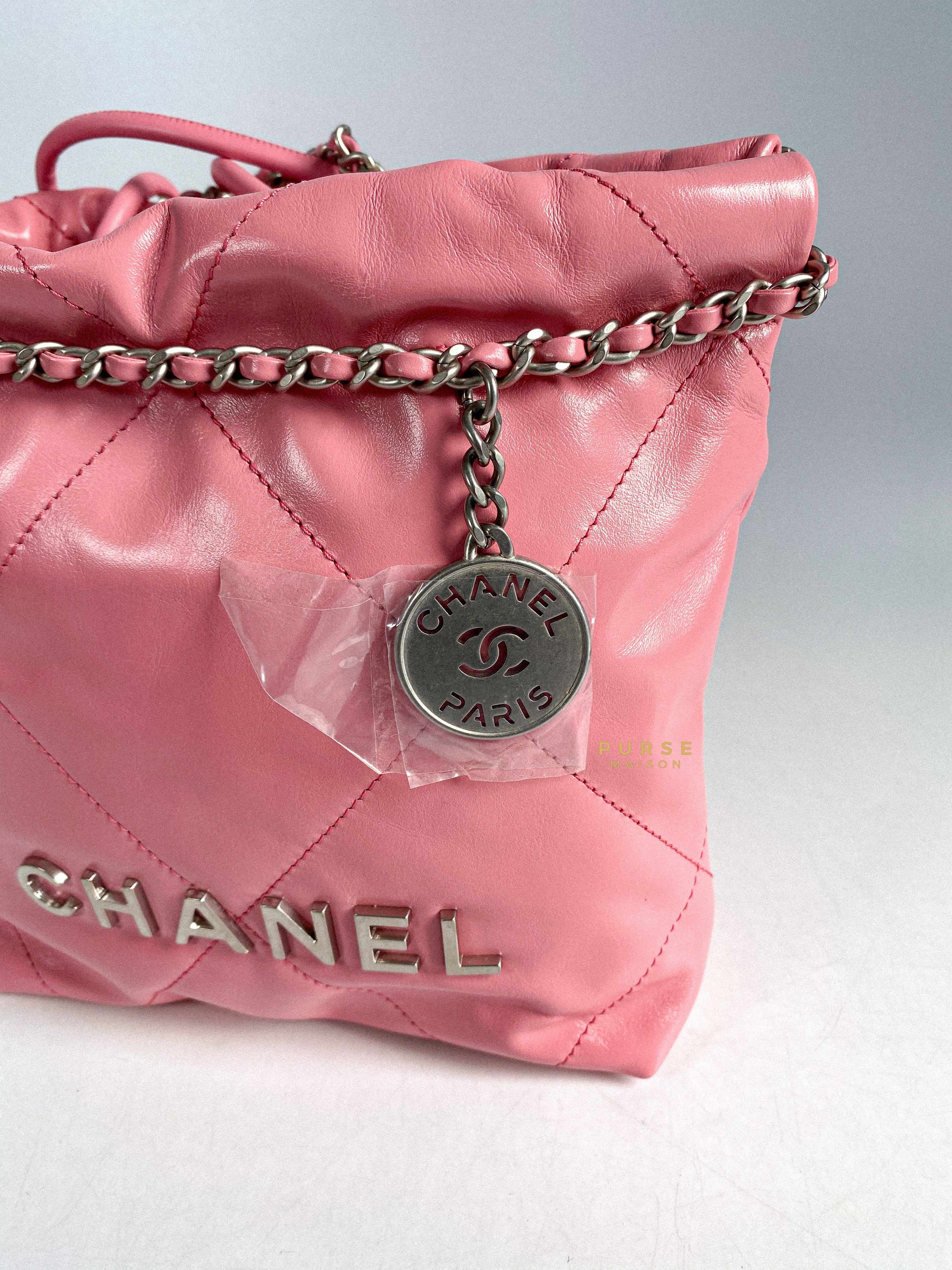 Chanel Mini 22 Pink Shiny Calfskin in Silver Hardware (Microchip)