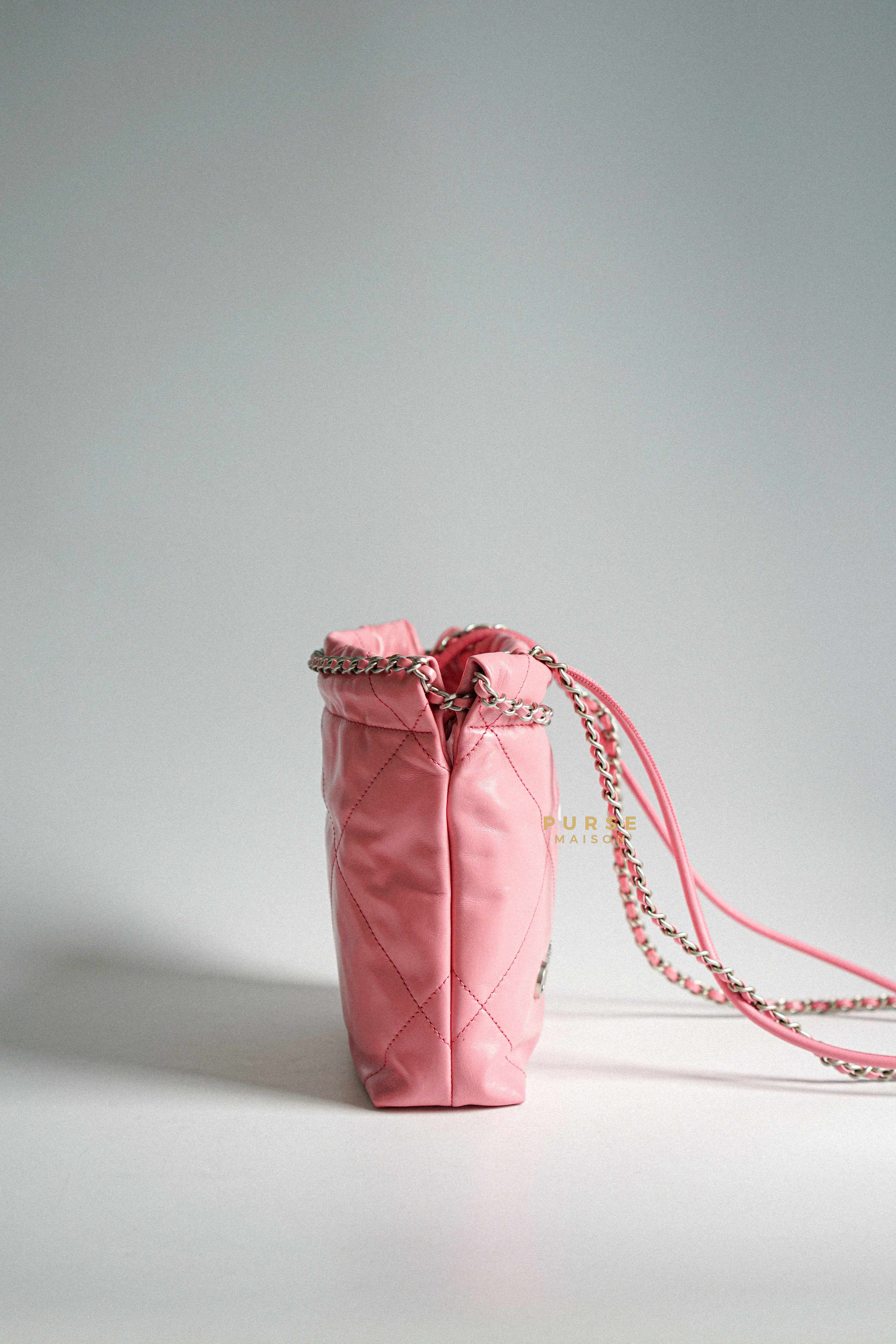 Chanel Mini 22 Pink Shiny Calfskin in Silver Hardware (Microchip)