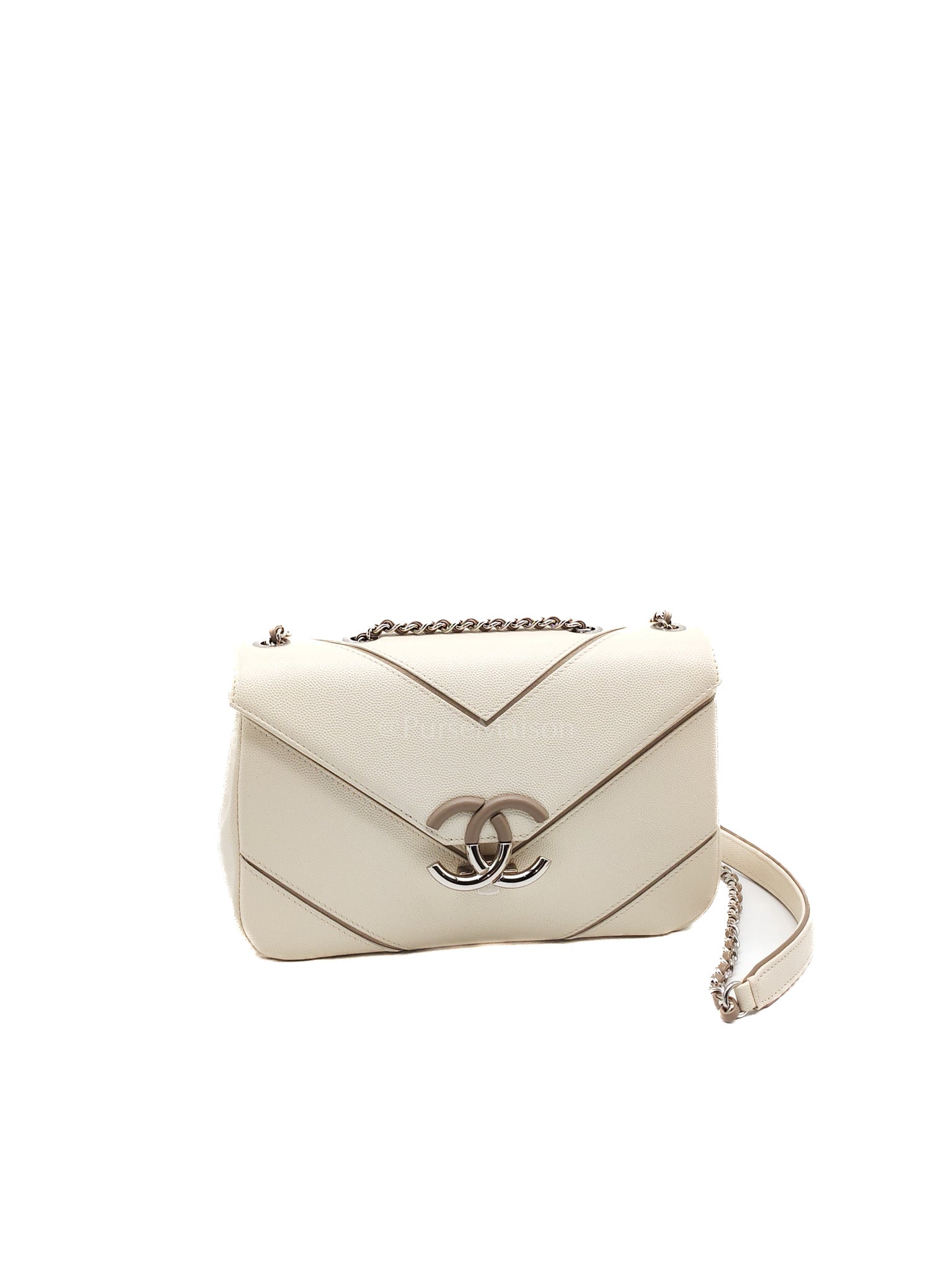 Chanel Chevron Flap Bag in White Caviar Leather & Palladium Hardware Series 23 | Purse Maison Luxury Bags Shop