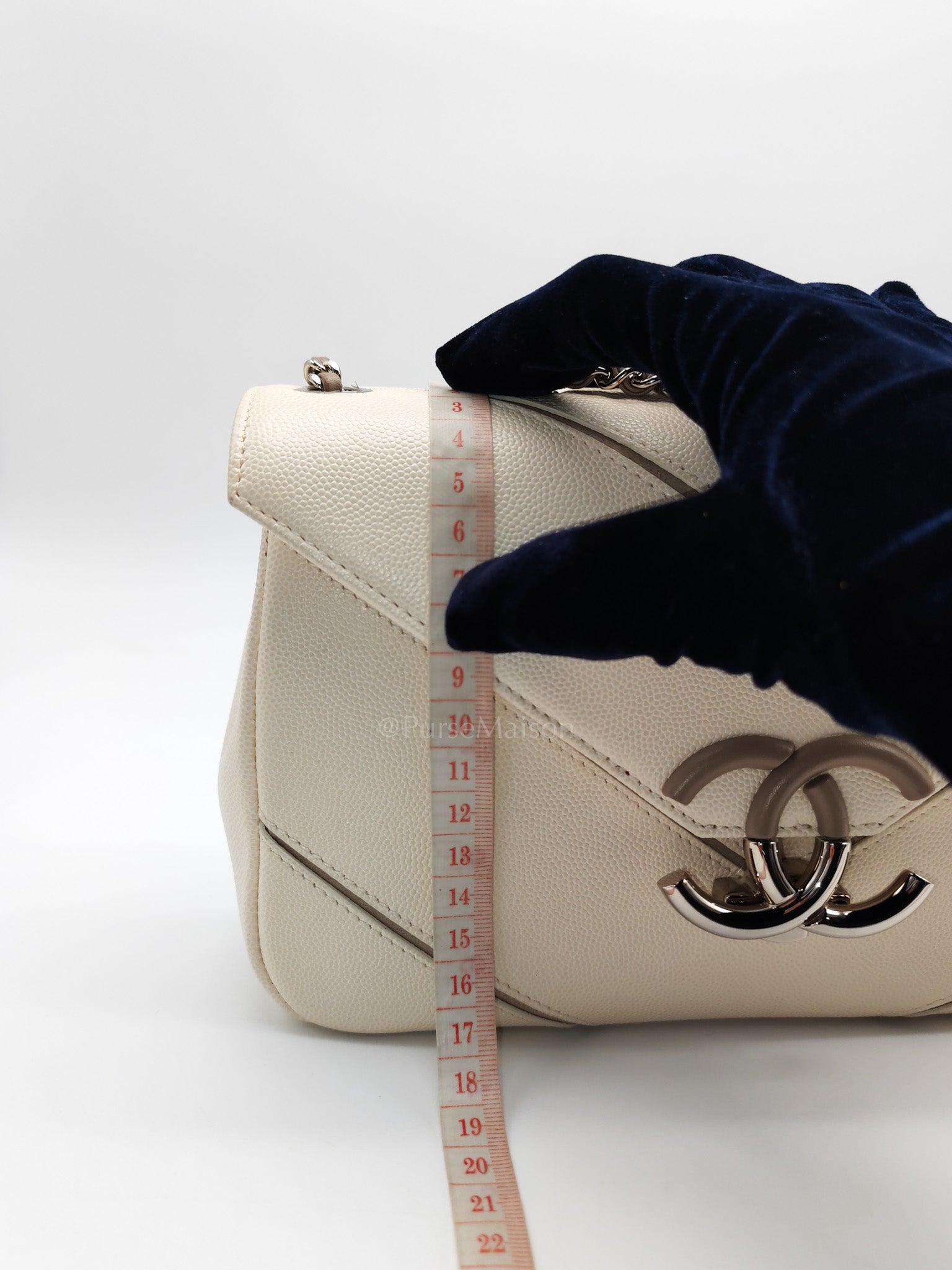 Chanel Chevron Flap Bag in White Caviar Leather & Palladium Hardware Series 23 | Purse Maison Luxury Bags Shop