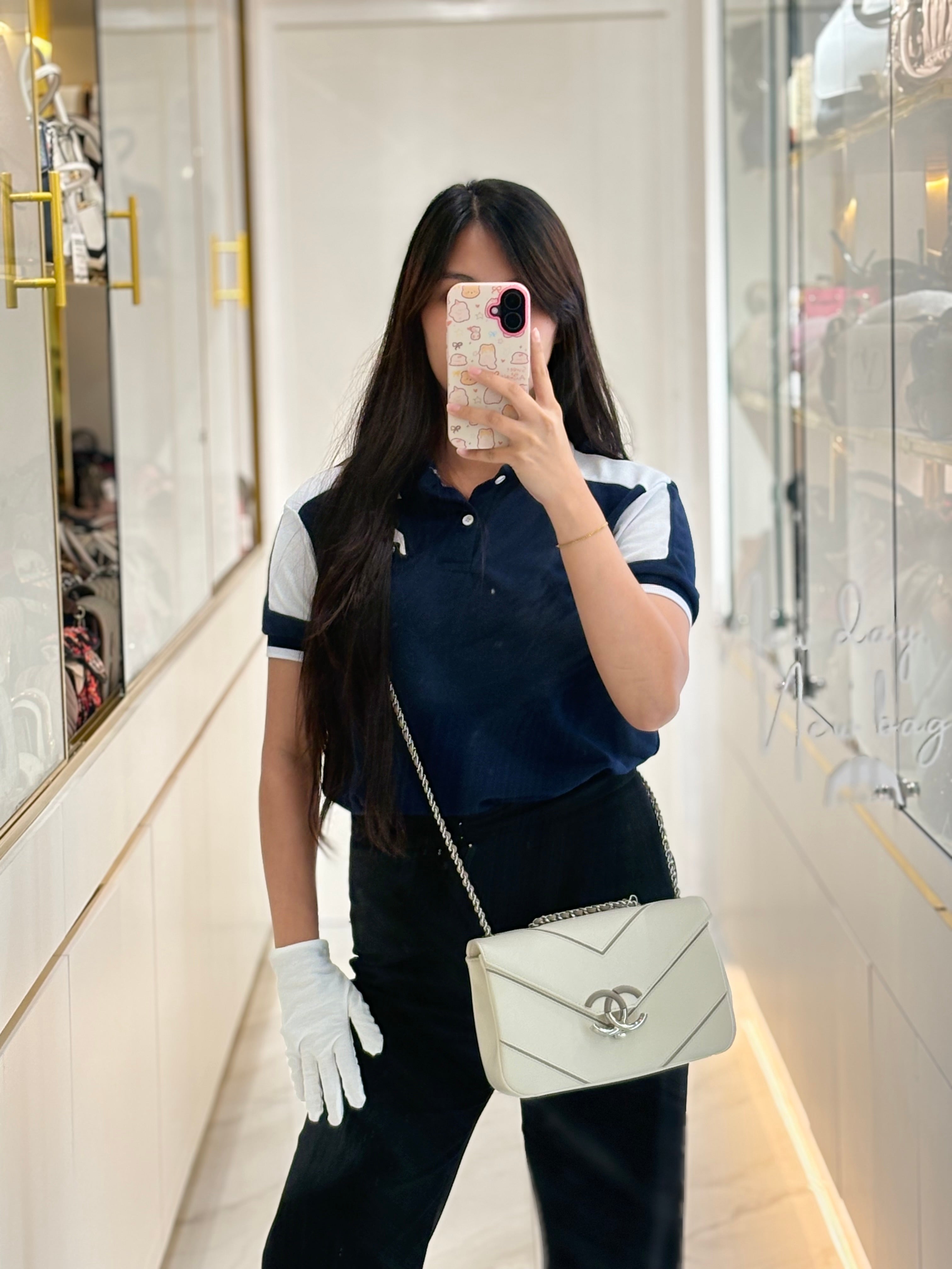Chanel Chevron Flap Bag in White Caviar Leather & Palladium Hardware Series 23 | Purse Maison Luxury Bags Shop