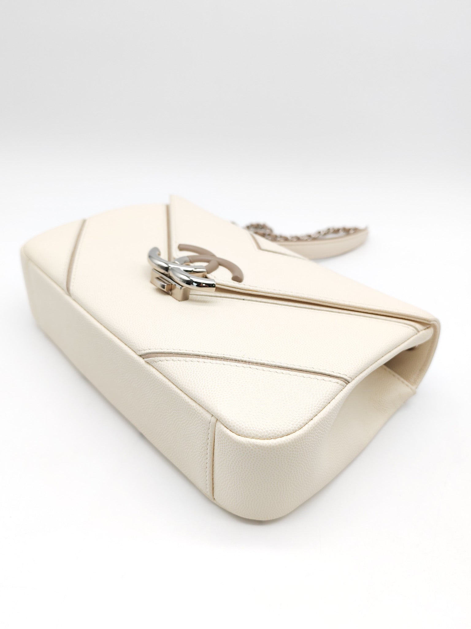 Chanel Chevron Flap Bag in White Caviar Leather & Palladium Hardware Series 23 | Purse Maison Luxury Bags Shop
