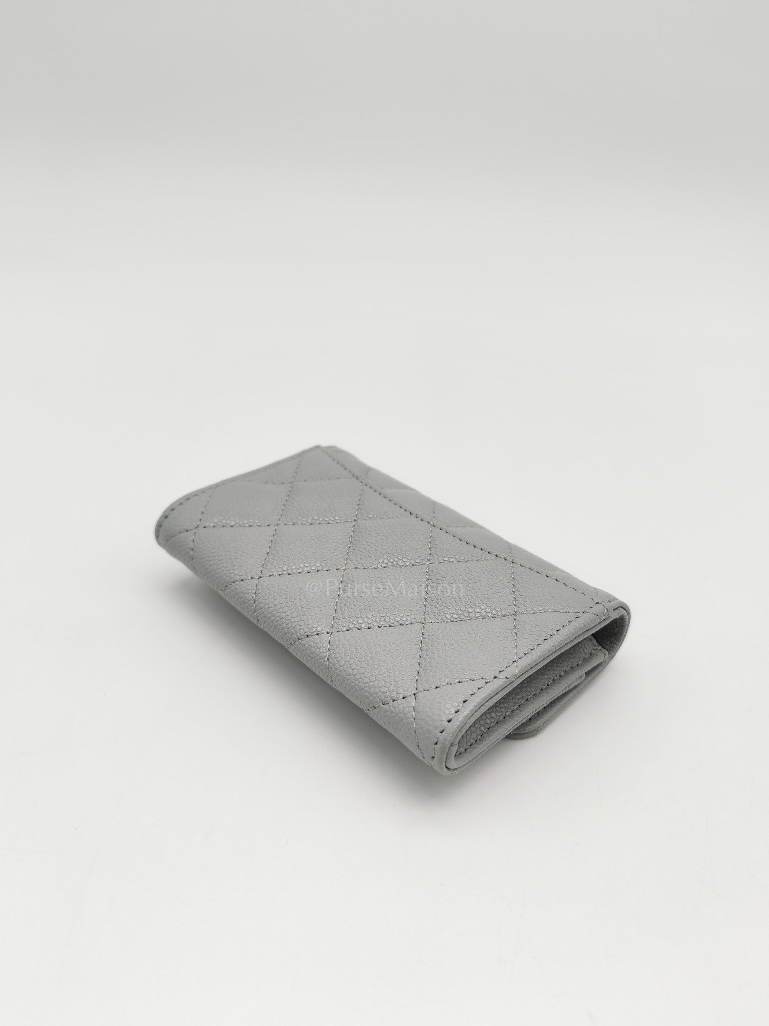 Chanel Classic Card Holder in Gray Caviar Leather Light Gold Hardware (Microchip) | Purse Maison Luxury Bags Shop