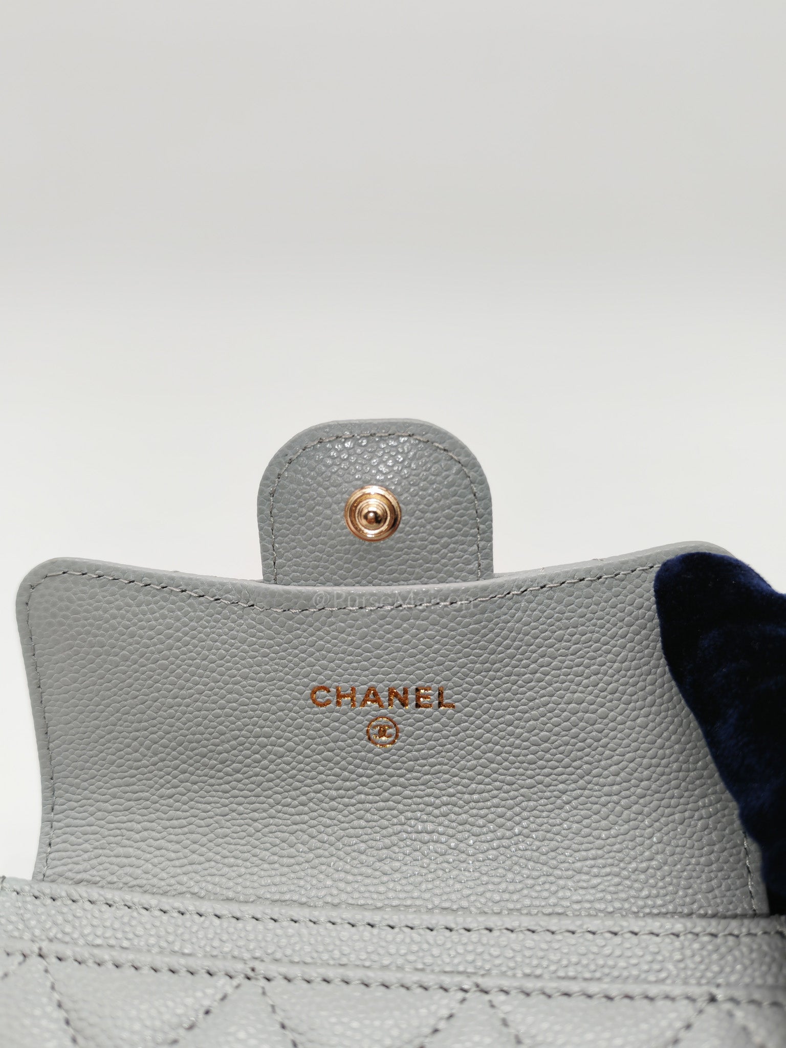 Chanel Classic Card Holder in Gray Caviar Leather Light Gold Hardware (Microchip) | Purse Maison Luxury Bags Shop