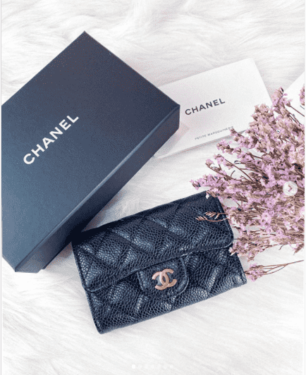 Chanel card holder caviar gold sale