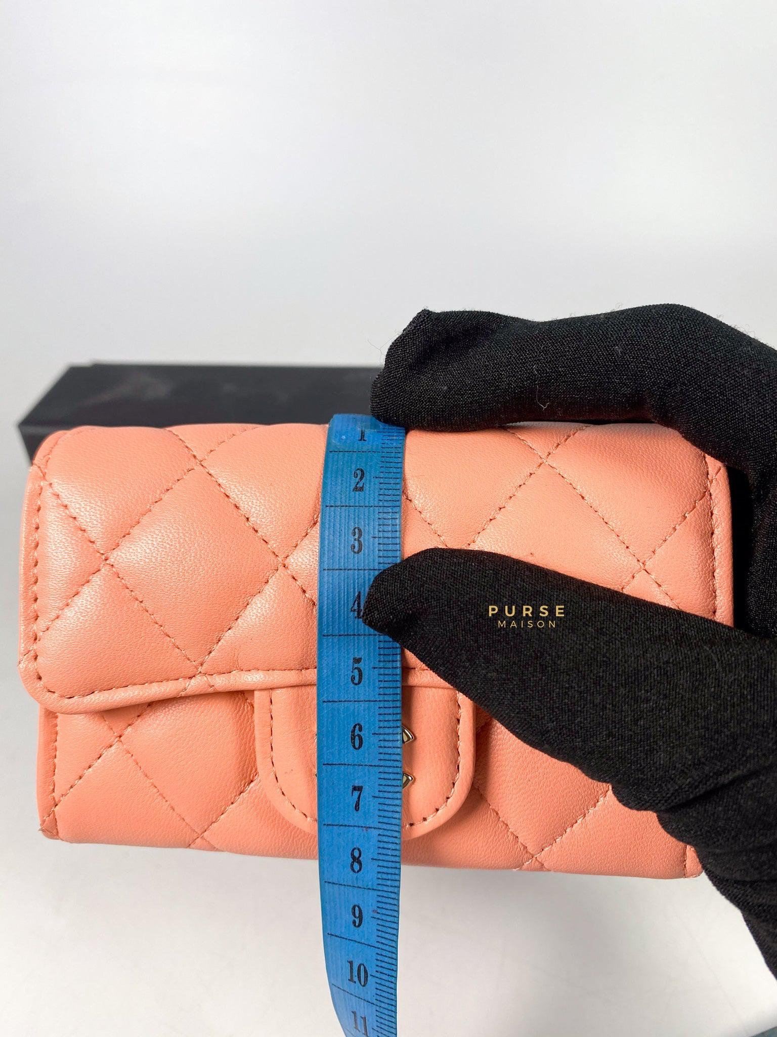 Chanel Classic Cardholder Salmon Pink Lambskin and Light Gold Hardware (Microchip)