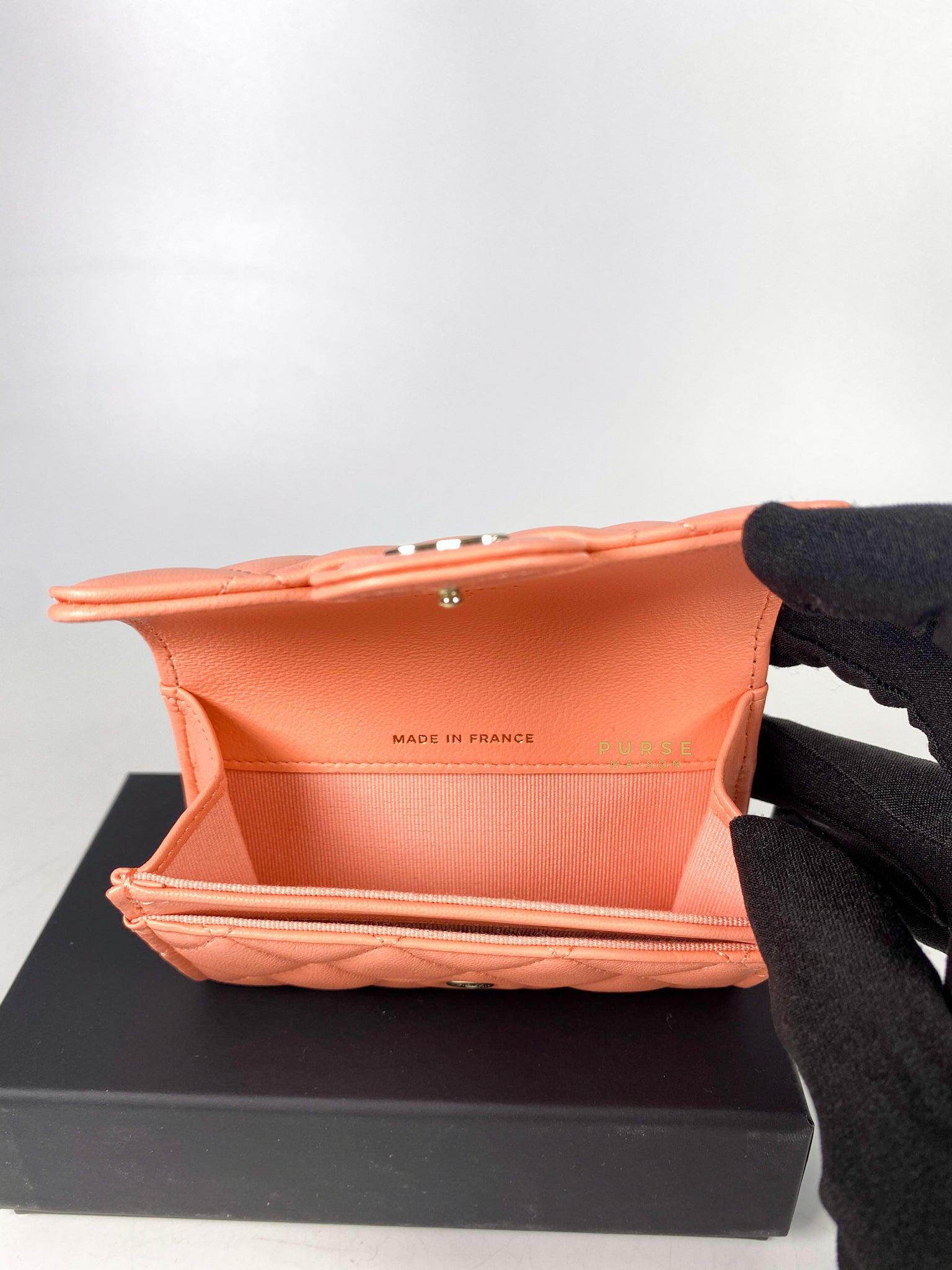 Chanel Classic Cardholder Salmon Pink Lambskin and Light Gold Hardware (Microchip)
