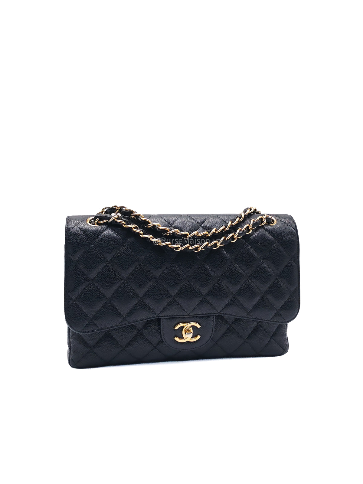 Chanel Classic Doube Flap Jumbo in Black Quilted Caviar Leather and Gold Hardware Series 16 | Purse Maison Luxury Bags Shop