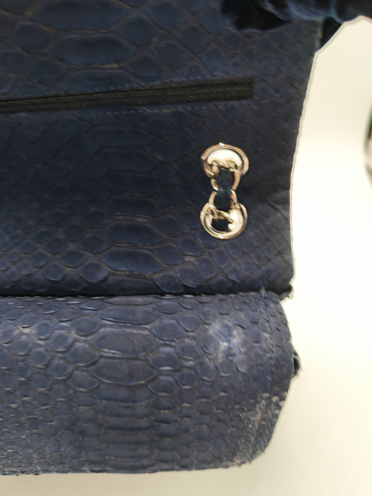 Chanel Classic Double Flap Bag in Navy Python Suede Silver Hardware (Series 14) | Purse Maison Luxury Bags Shop
