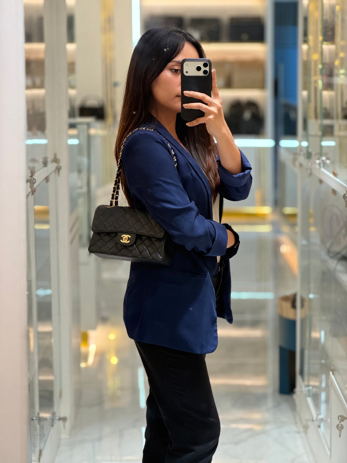 Classic Double Flap Small in Black Caviar Leather & Gold Hardware Series 20 | Purse Maison Luxury Bags Shop