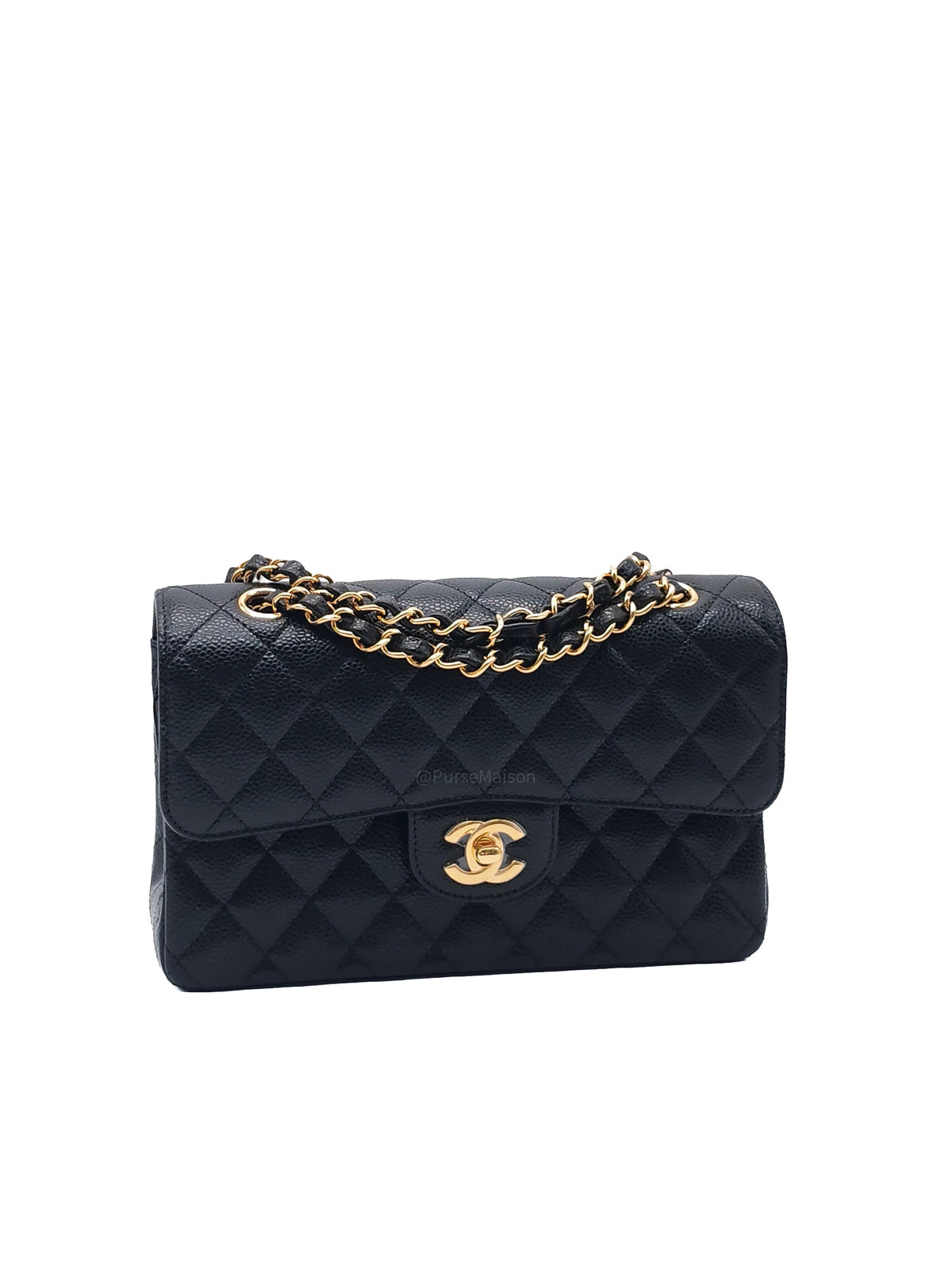Chanel Classic Double Flap Bag Small in Black Caviar Leather Gold Hardware Microchip CX****KJ | Purse Maison Luxury Bags Shop