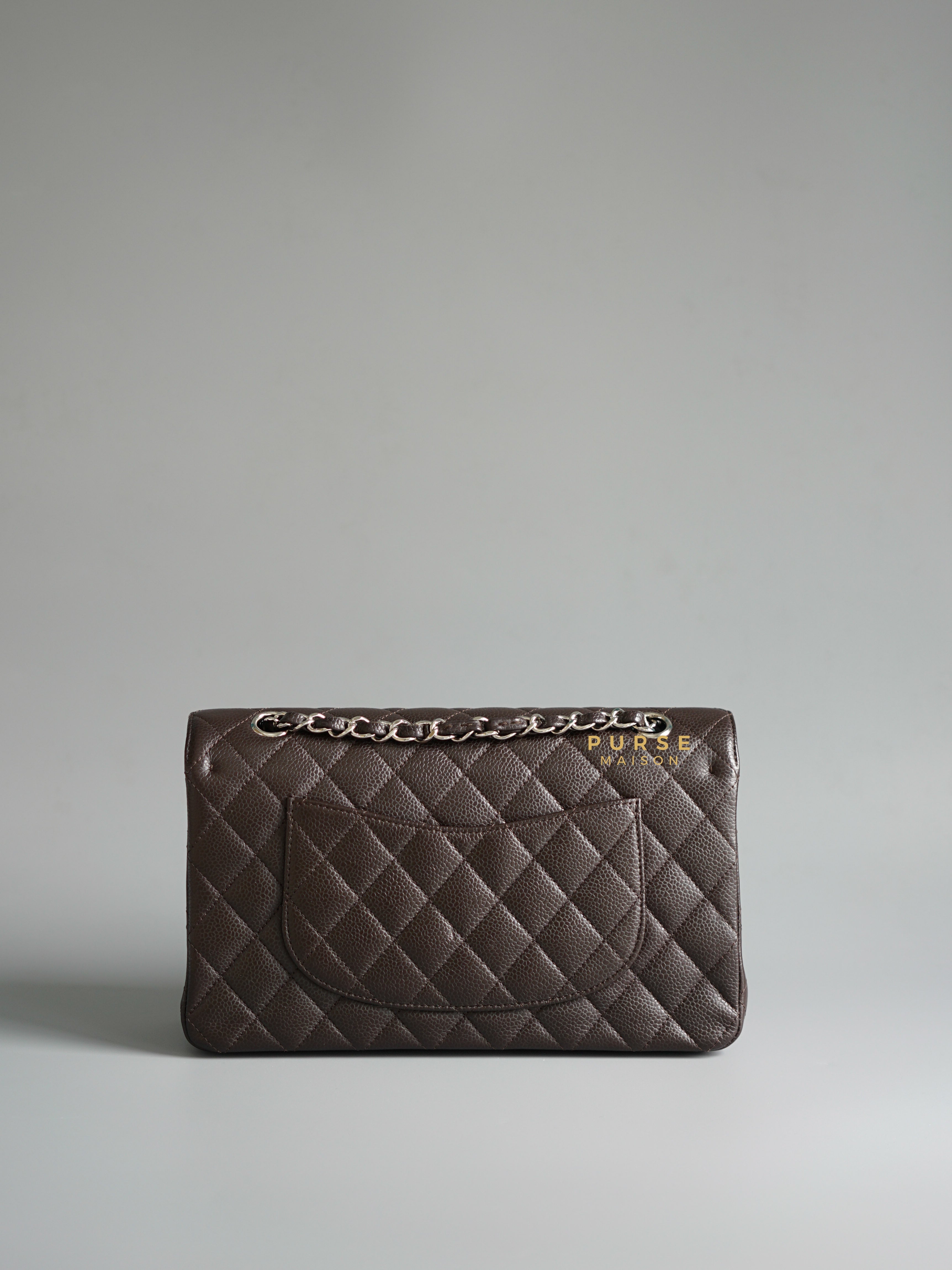Chanel Classic Double Flap Brown Medium Caviar and Silver Hardware Series 13 | Purse Maison Luxury Bags Shop