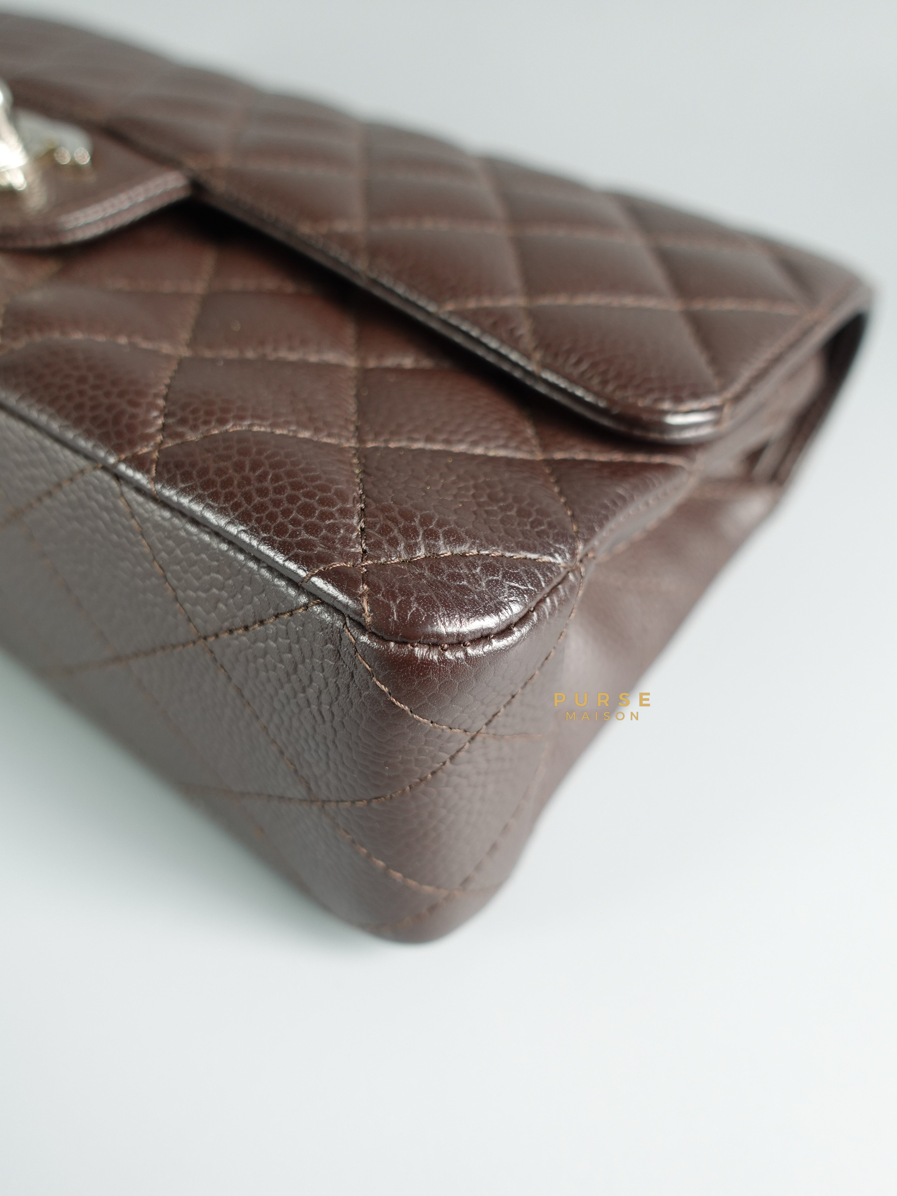 Chanel Classic Double Flap Brown Medium Caviar and Silver Hardware Series 13 | Purse Maison Luxury Bags Shop