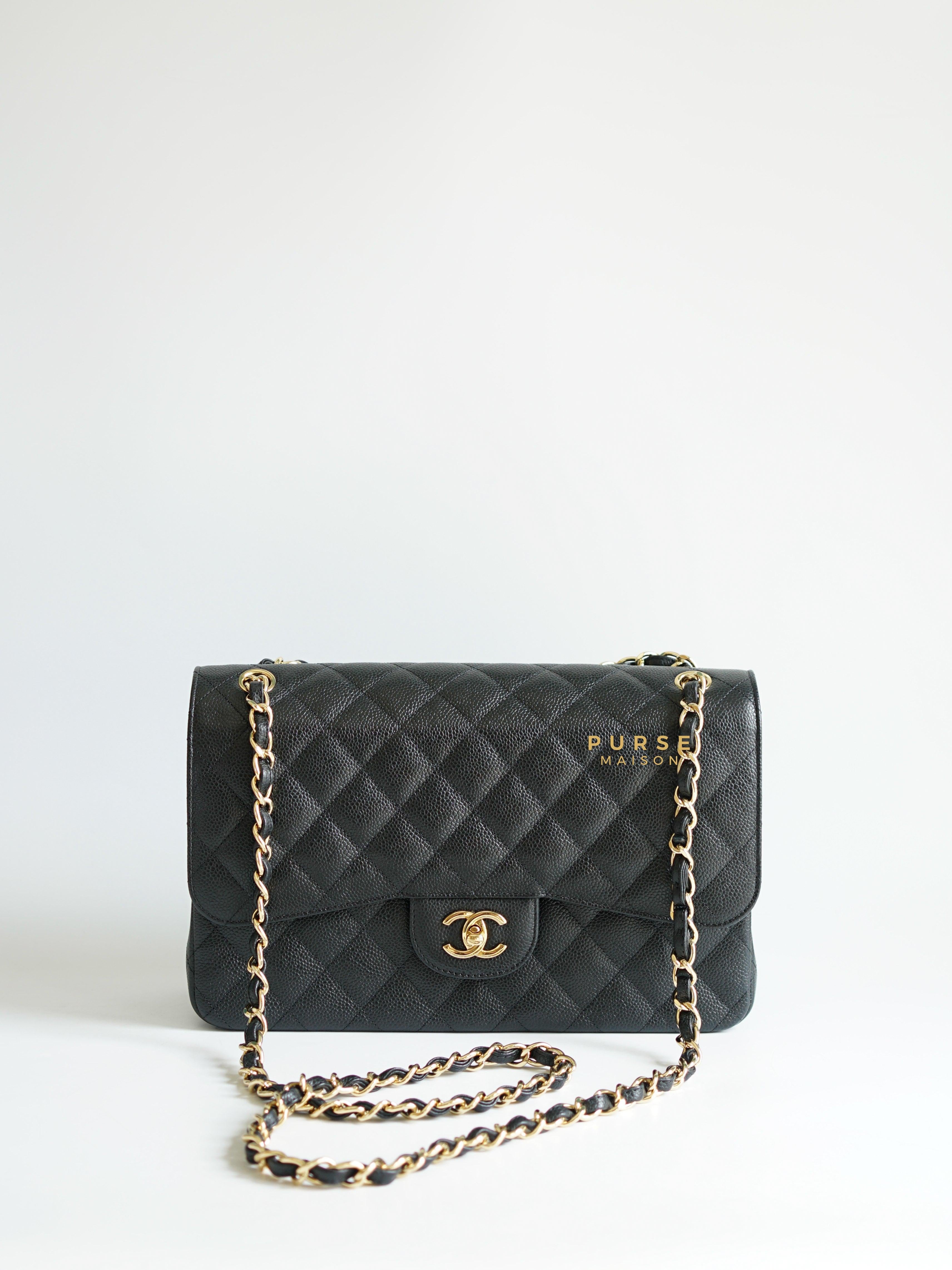 Chanel Classic Double Flap Jumbo Black Caviar Leather and Gold Hardware Series 17 | Purse Maison Luxury Bags Shop