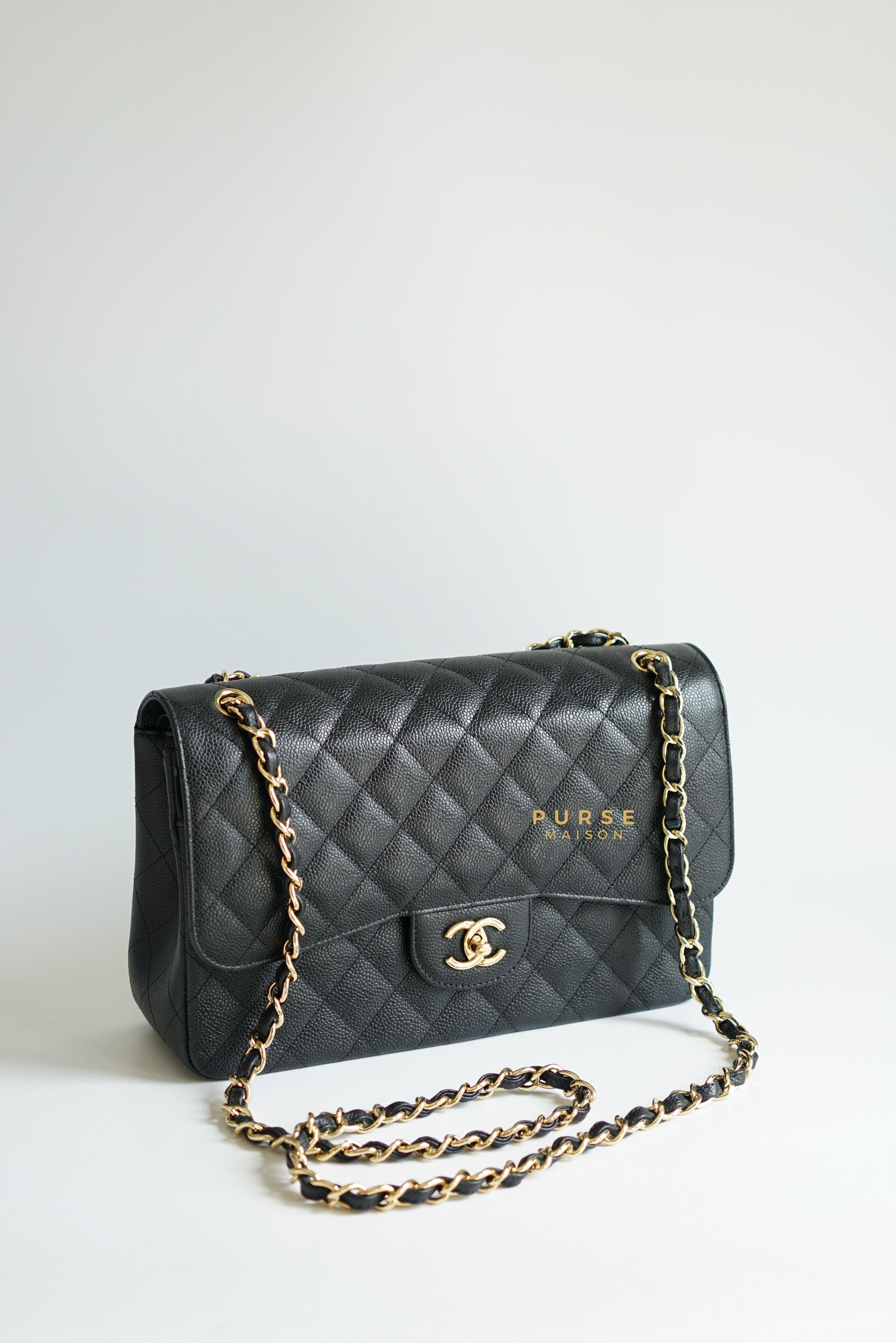 Chanel Classic Double Flap Jumbo Black Caviar Leather and Gold Hardware Series 17 | Purse Maison Luxury Bags Shop