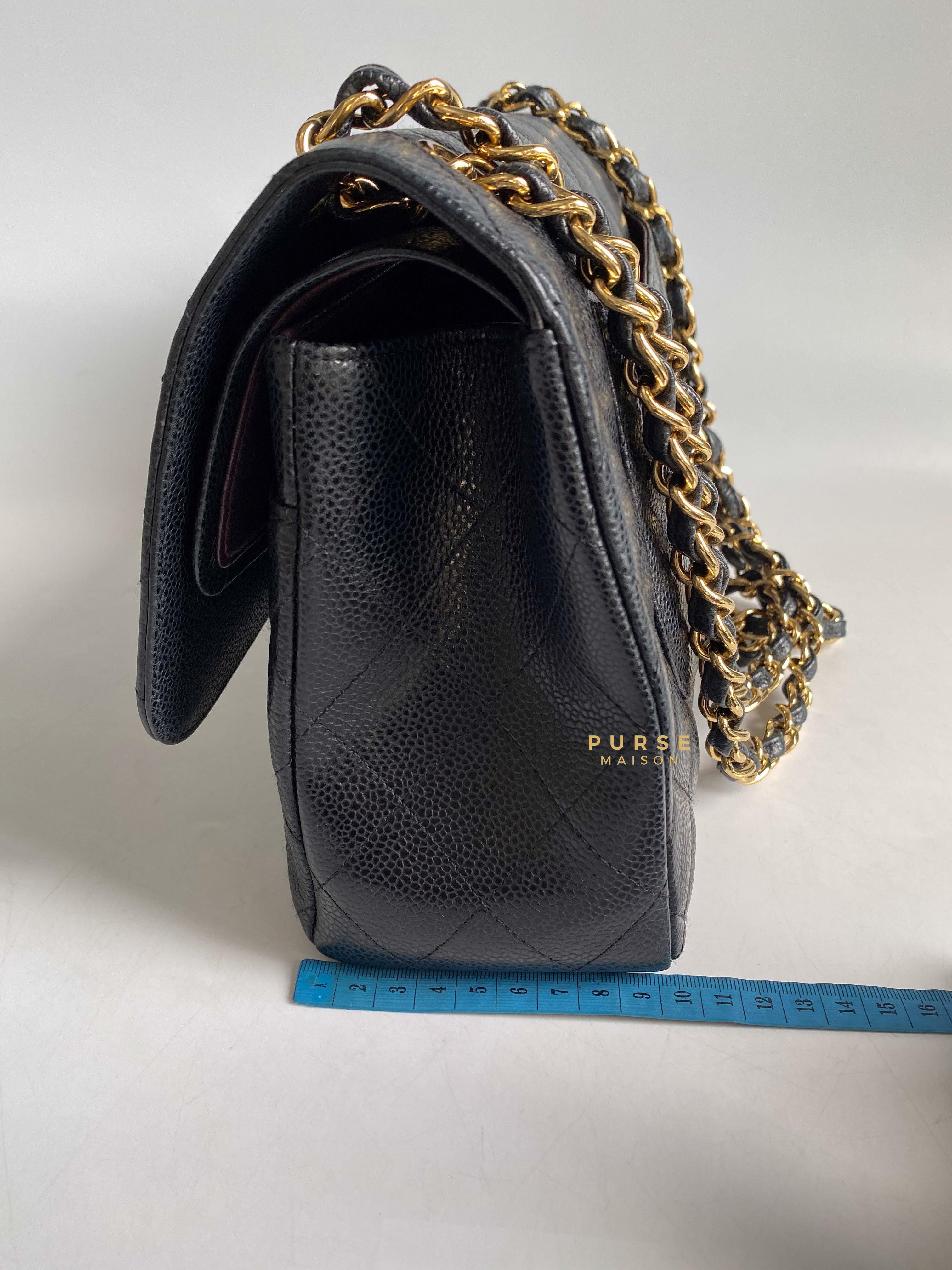 Chanel Classic Double Flap Jumbo Black Caviar Leather and Gold Hardware Series 22 | Purse Maison Luxury Bags Shop