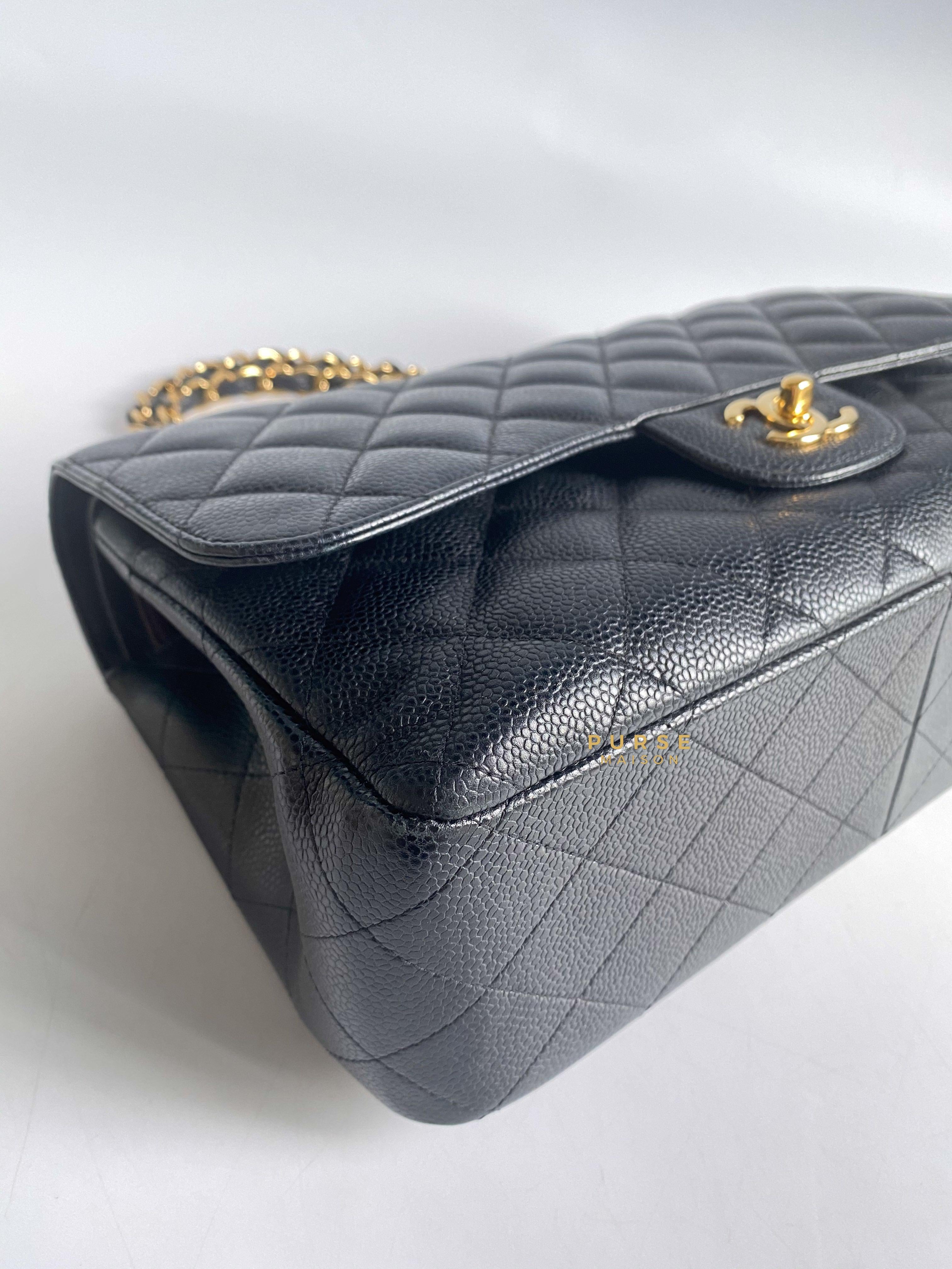 Chanel Classic Double Flap Jumbo Black Caviar Leather and Gold Hardware Series 22 | Purse Maison Luxury Bags Shop