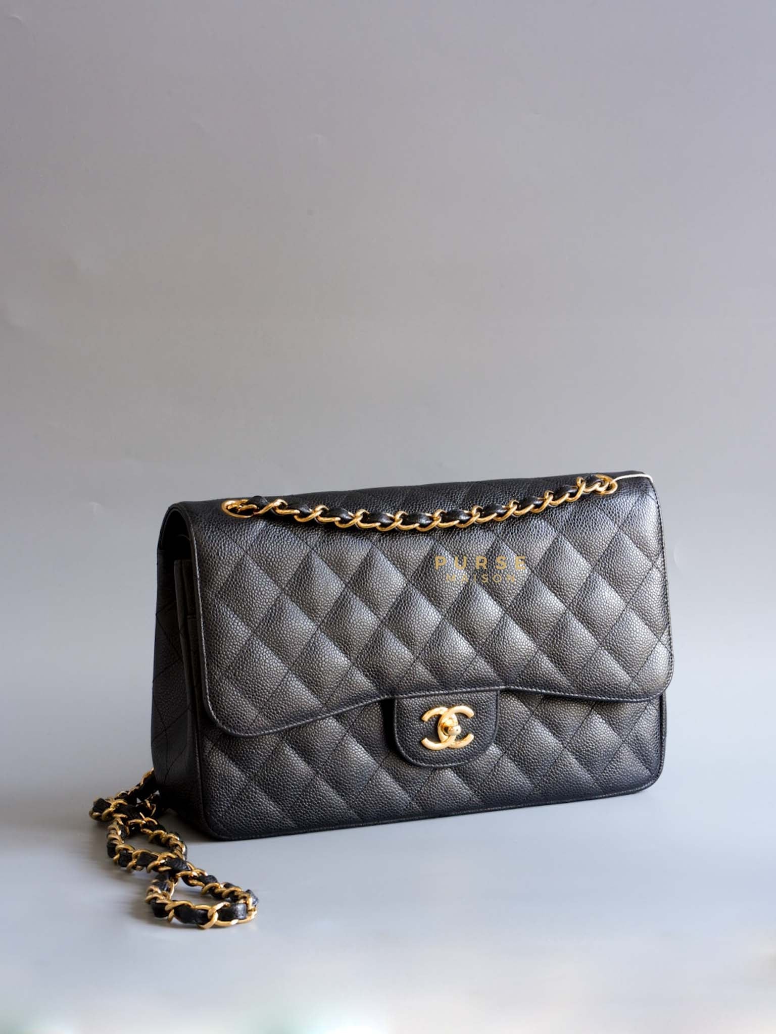 Chanel Classic Double Flap Jumbo in Black Caviar and Gold Hardware (Series 15) | Purse Maison Luxury Bags Shop