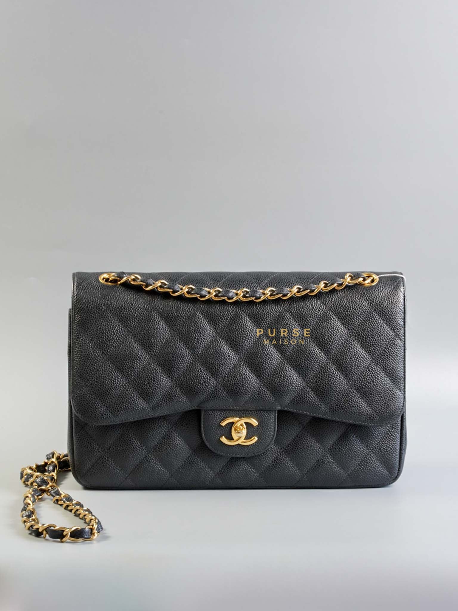 Chanel Classic Double Flap Jumbo in Black Caviar and Gold Hardware (Series 15) | Purse Maison Luxury Bags Shop