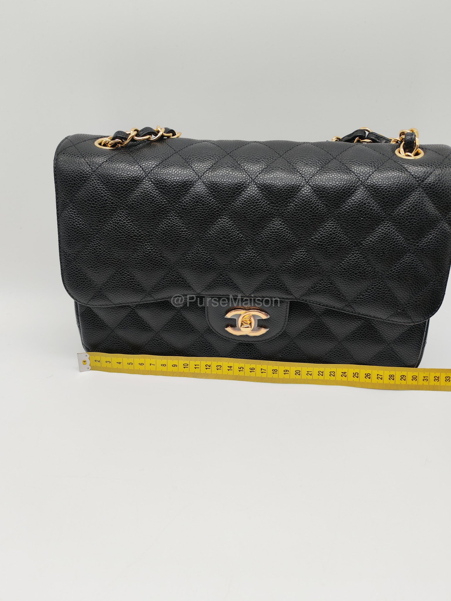 Chanel Classic Double Flap Jumbo in Black Caviar Leather Gold Hardware (Series 27) | Purse Maison Luxury Bags Shop