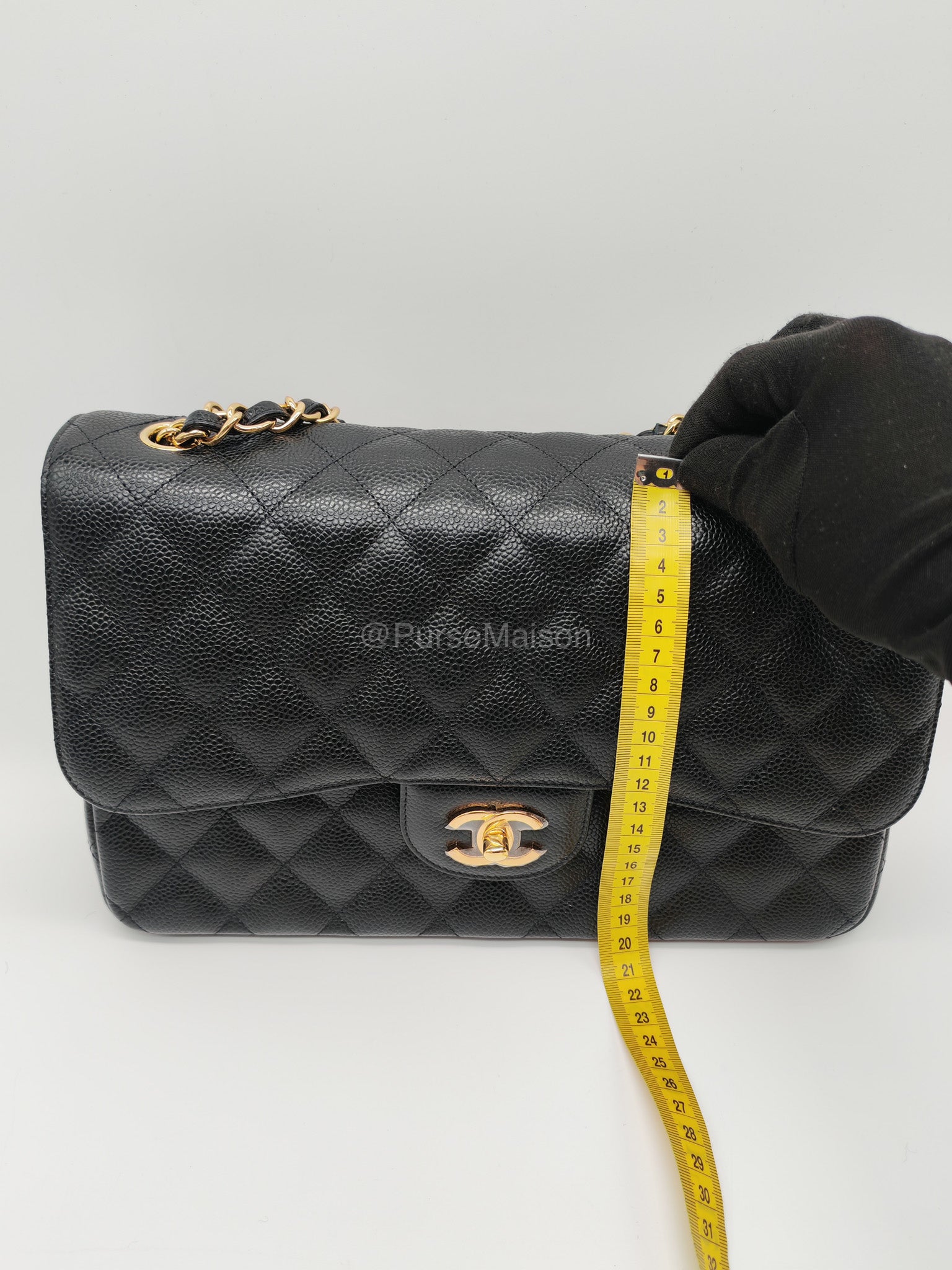 Chanel Classic Double Flap Jumbo in Black Caviar Leather Gold Hardware (Series 27) | Purse Maison Luxury Bags Shop